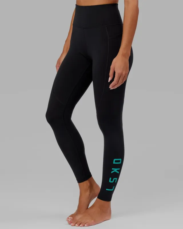 Rep Full Length Tights - Black-Hyper Teal sold by LSKD