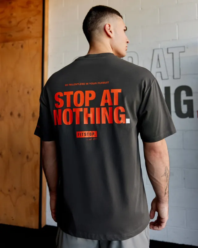 Unisex Fitstop Stop At Nothing Tee Oversize - Pirate Black-Fitstop Red sold by LSKD