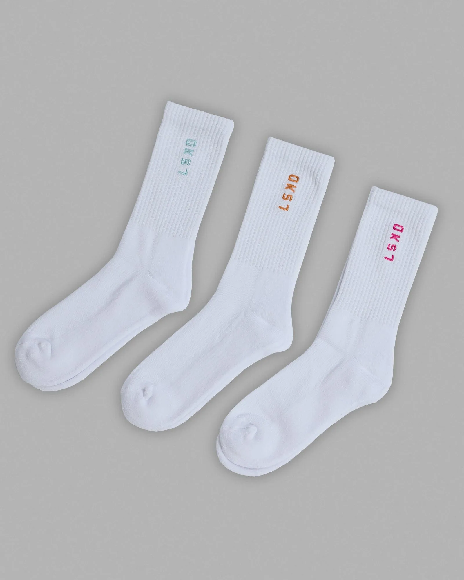 Signal 3 Pack Crew Socks - White-Turq-Tang-Pink sold by LSKD product image thumbnail 5