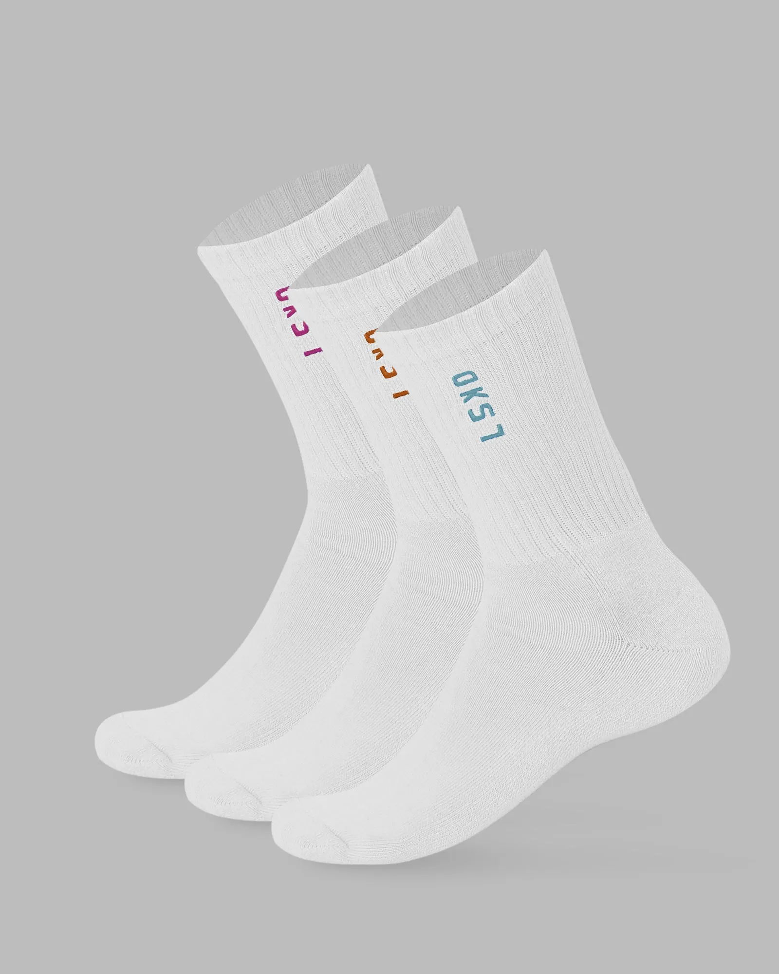 Signal 3 Pack Crew Socks - White-Turq-Tang-Pink sold by LSKD