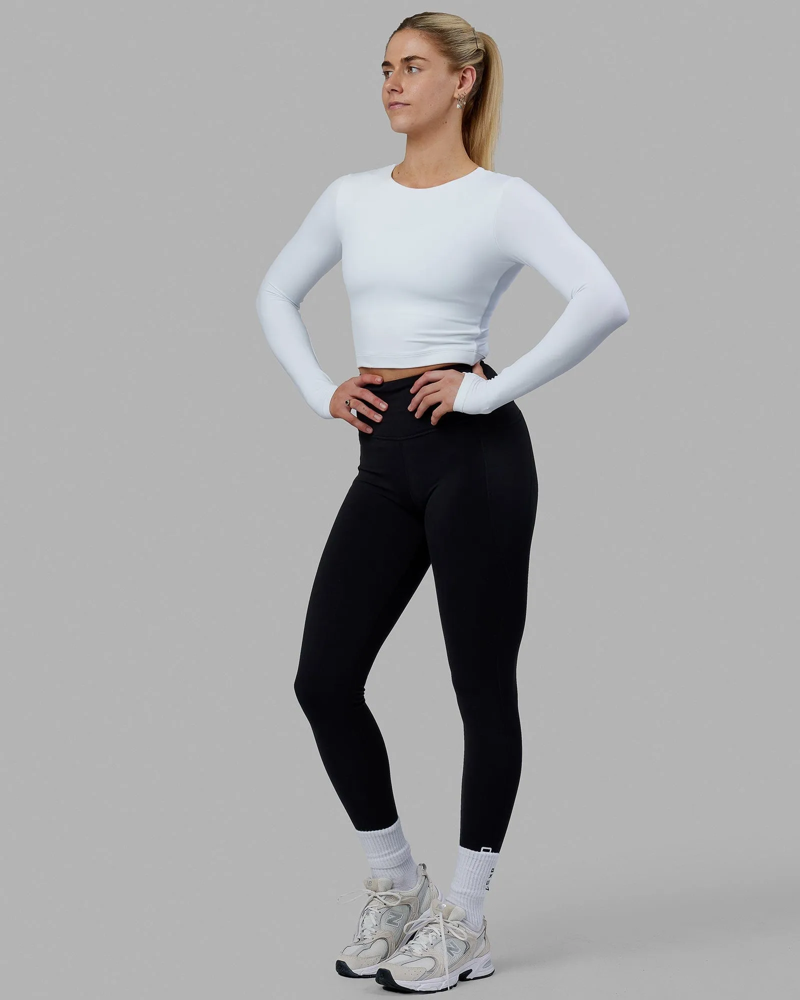 Staple Long Sleeve Cropped Tee - White sold by LSKD product image thumbnail 3