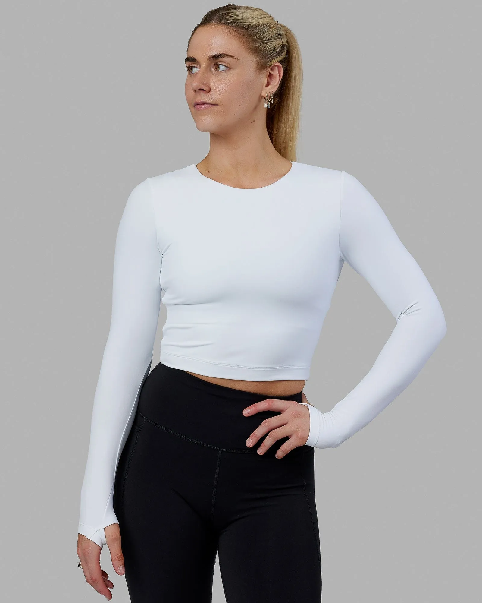 Staple Long Sleeve Cropped Tee - White sold by LSKD product image thumbnail 2