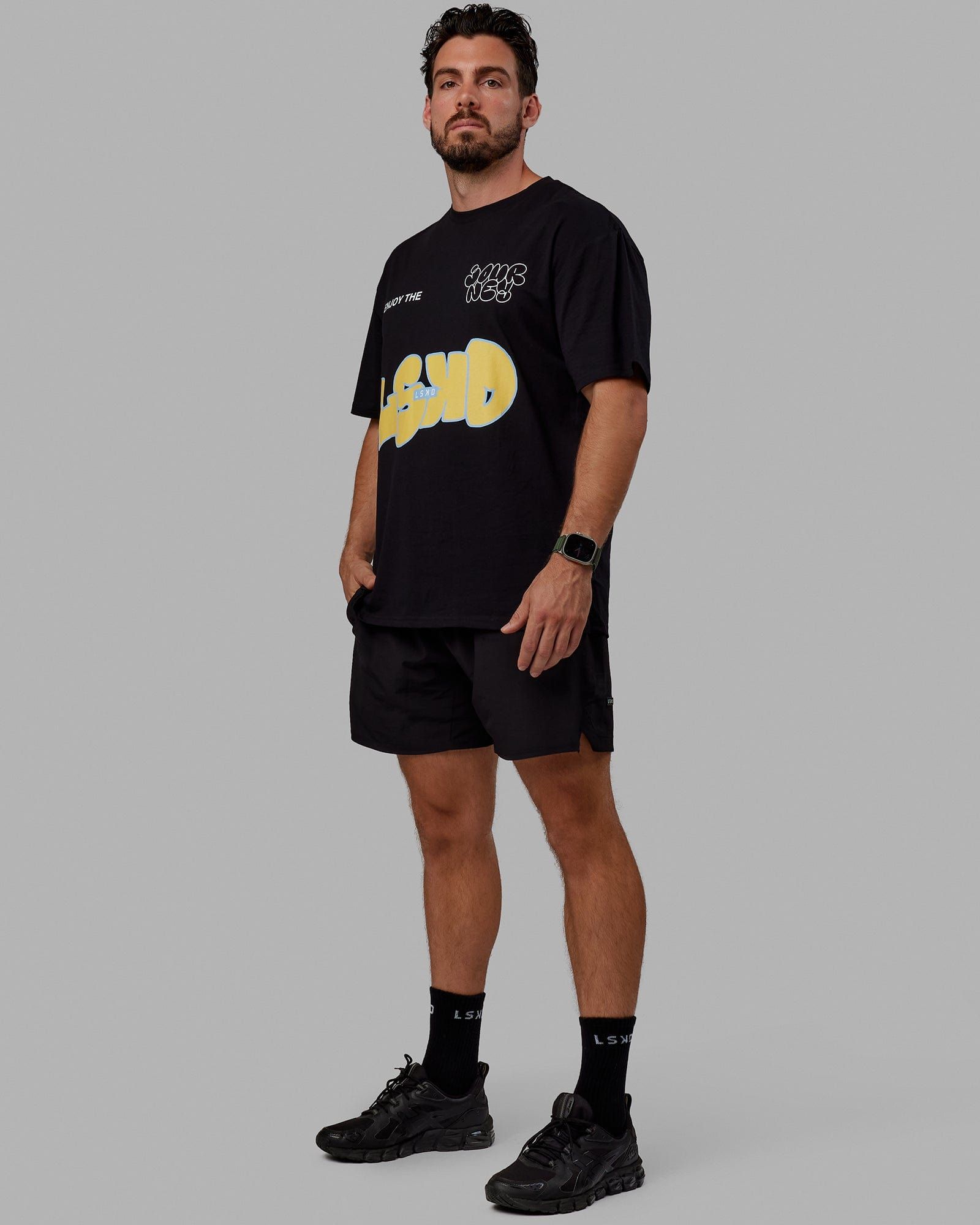Unisex Journey FLXCotton Tee Oversize - Black-Yellow sold by LSKD product image thumbnail 5