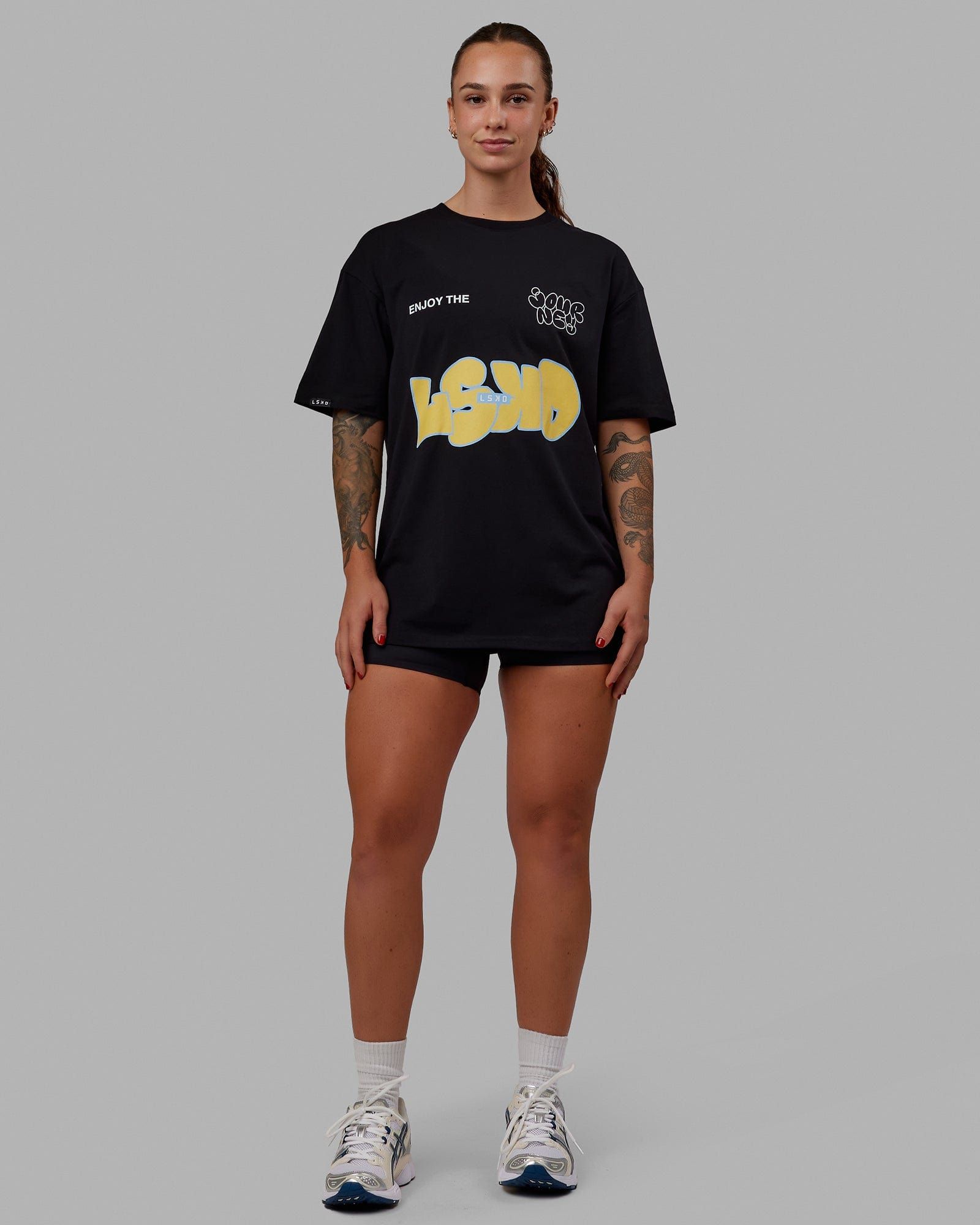 Unisex Journey FLXCotton Tee Oversize - Black-Yellow sold by LSKD product image thumbnail 3