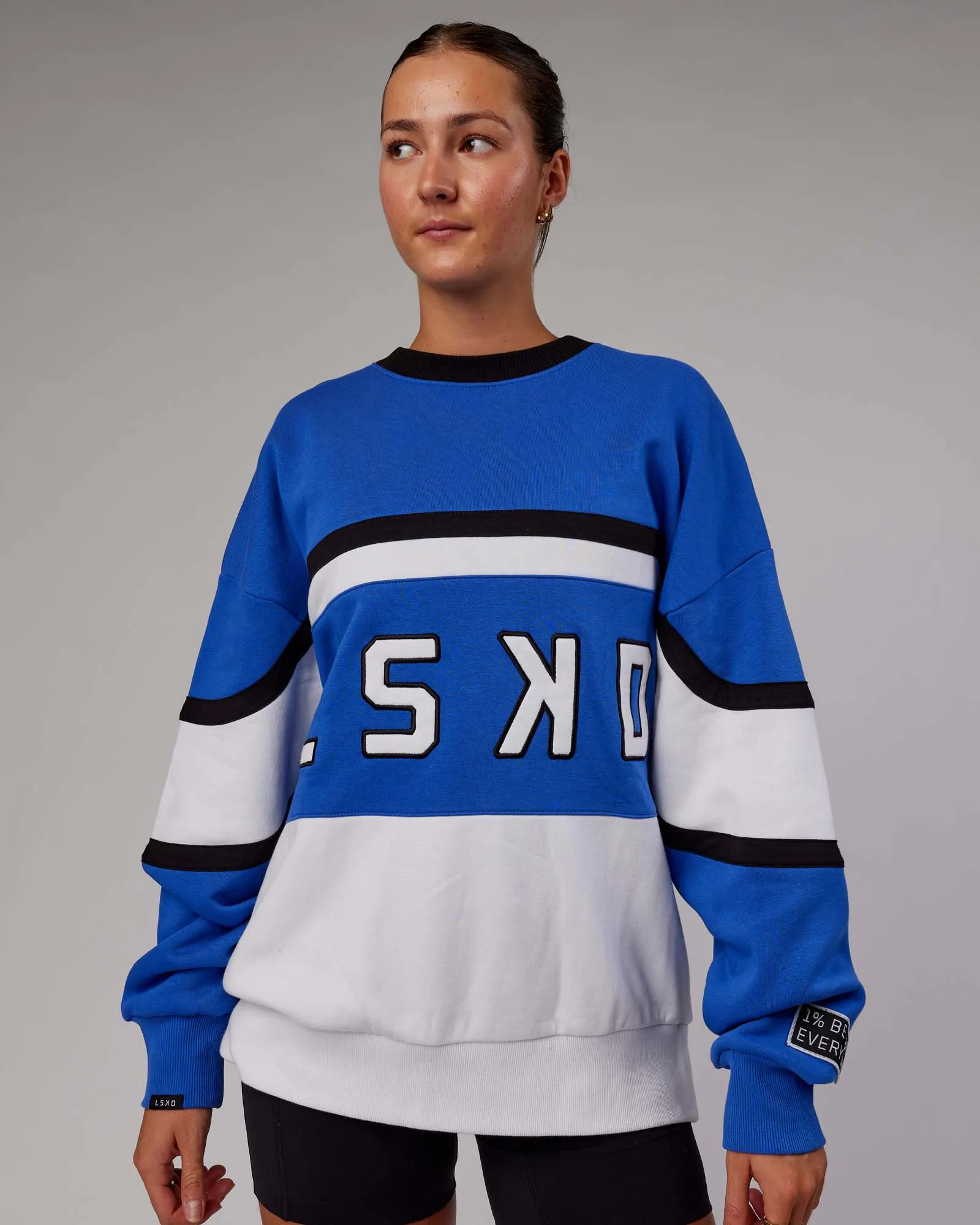 Unisex PrimeTime Sweater Oversize - Power Cobalt-White sold by LSKD product image thumbnail 3