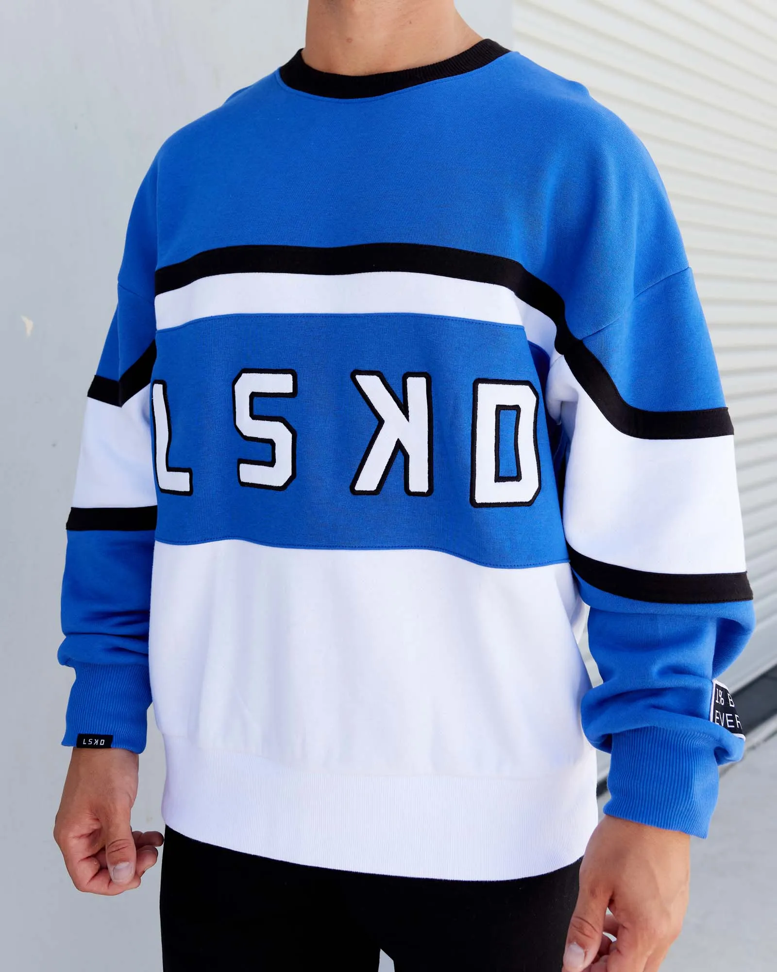 Unisex PrimeTime Sweater Oversize - Power Cobalt-White sold by LSKD product image thumbnail 2