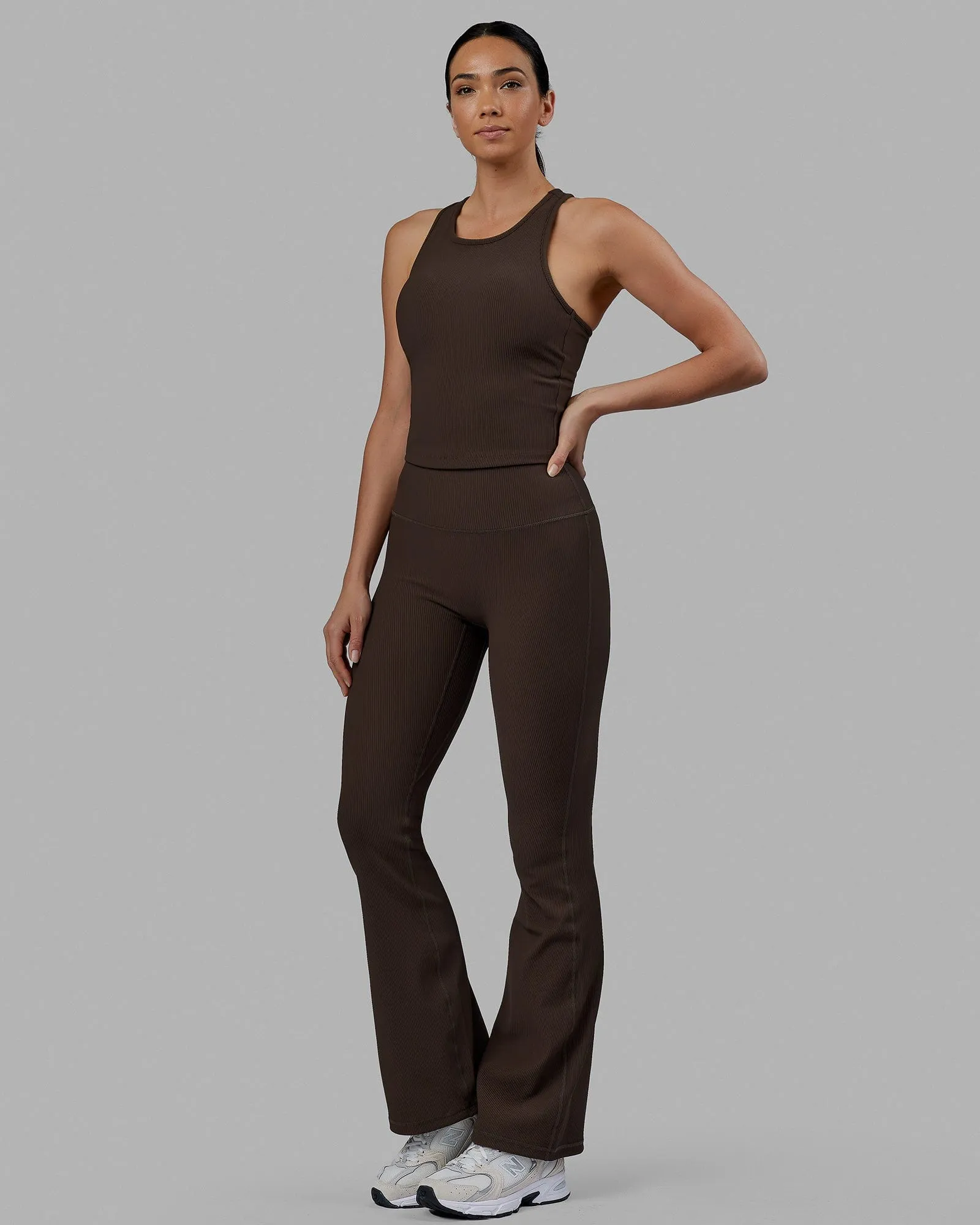 Flow Ribbed Shelf Bra Performance Tank - Dark Chocolate sold by LSKD product image thumbnail 3