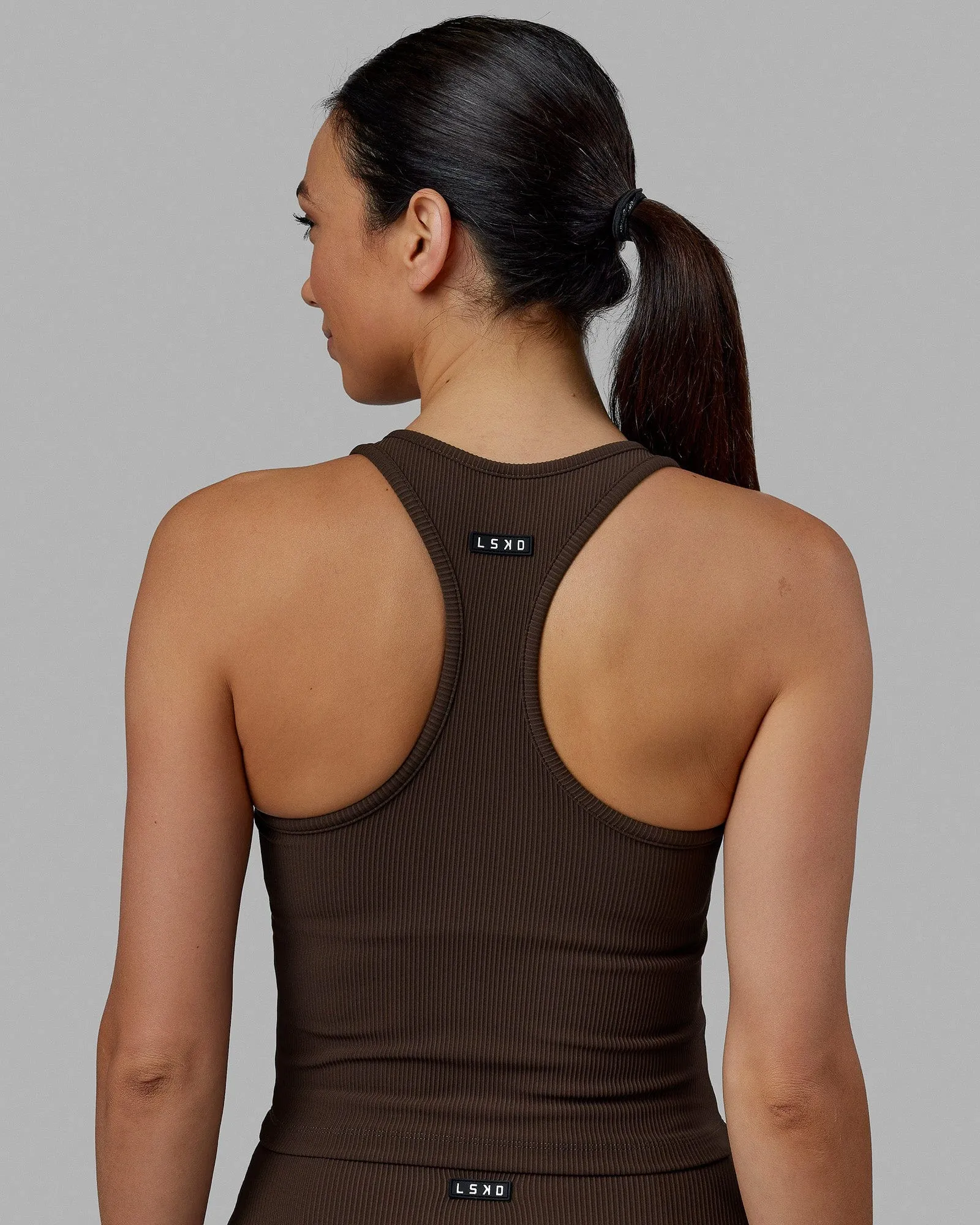 Flow Ribbed Shelf Bra Performance Tank - Dark Chocolate sold by LSKD product image thumbnail 4