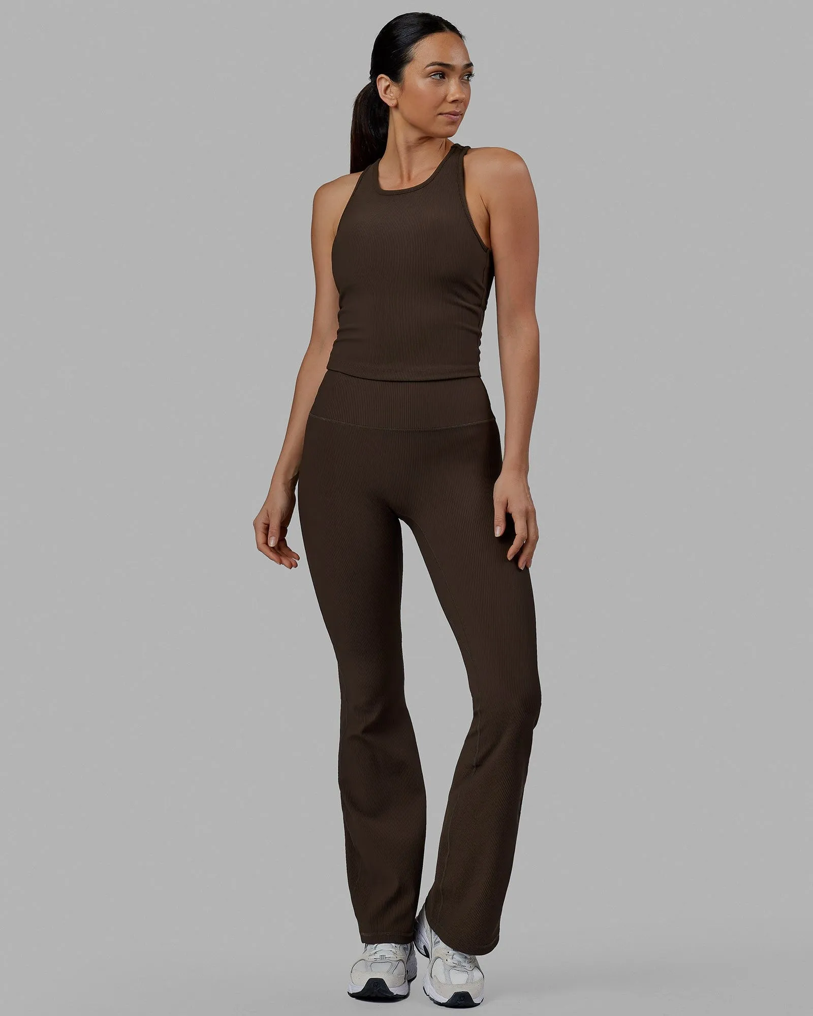 Flow Ribbed Shelf Bra Performance Tank - Dark Chocolate sold by LSKD product image thumbnail 5