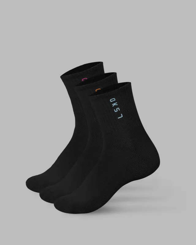 Signal Quarter Socks 3 Pack - Black-Turq-Tang-Pink sold by LSKD
