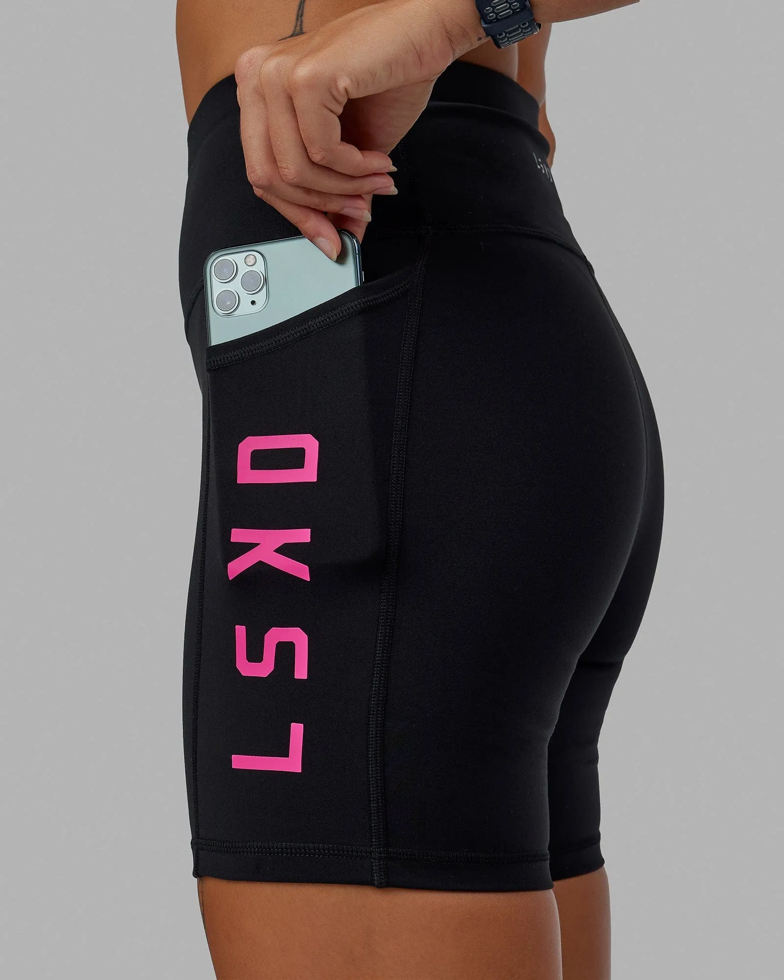 Rep Mid Short Tights - Black-Ultra Pink sold by LSKD product image thumbnail 5