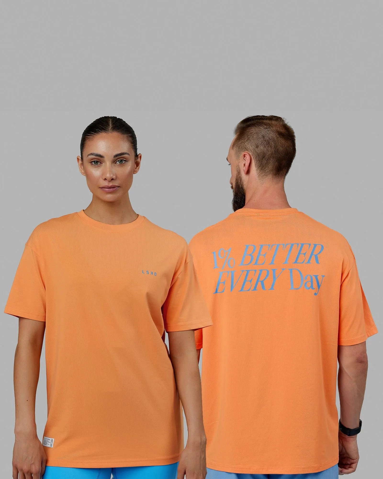 Unisex VS6 FLXCotton Tee Oversize - Tangerine-Azure Blue sold by LSKD