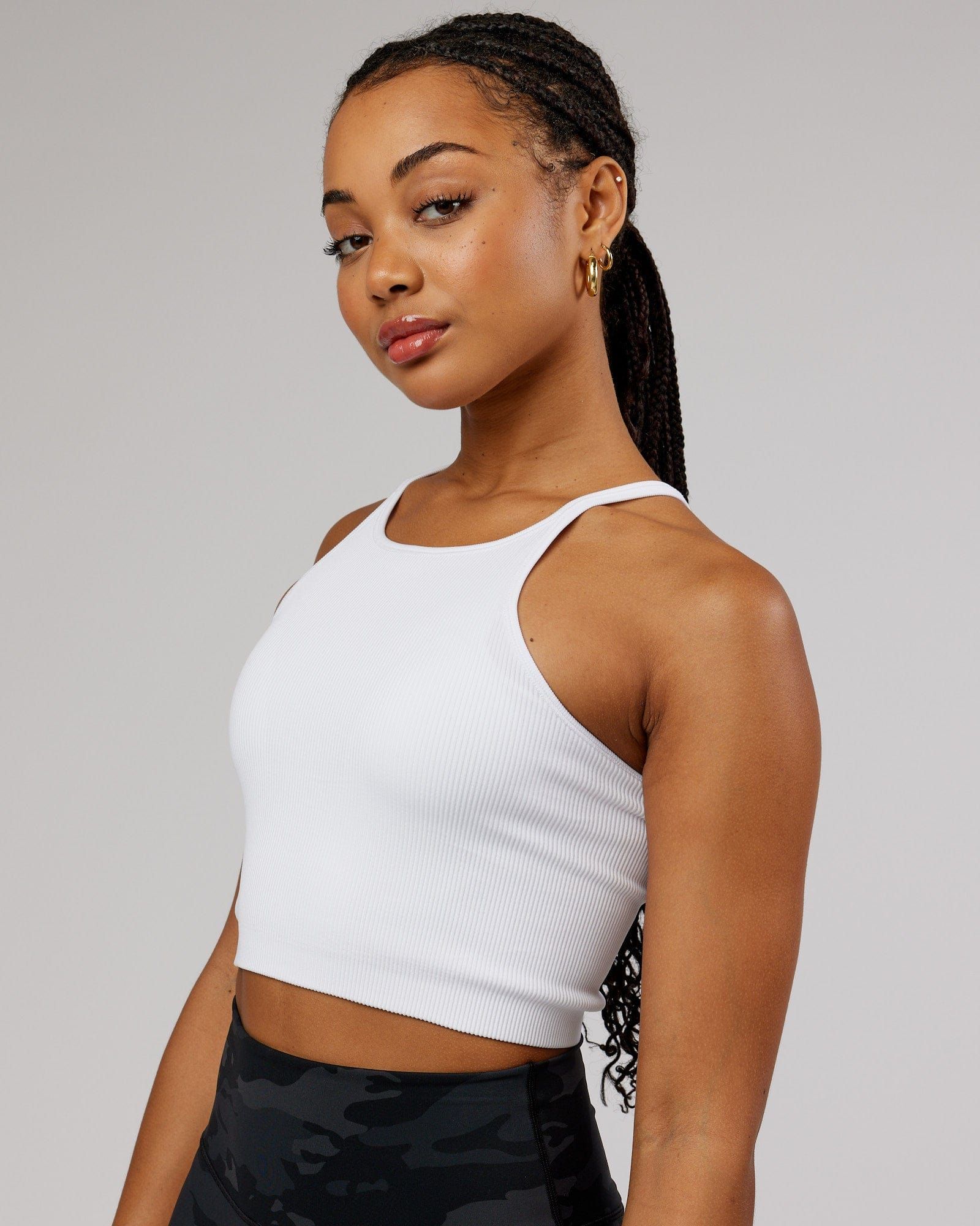 Minimal Seamless Crop Ribbed Tank - White sold by LSKD