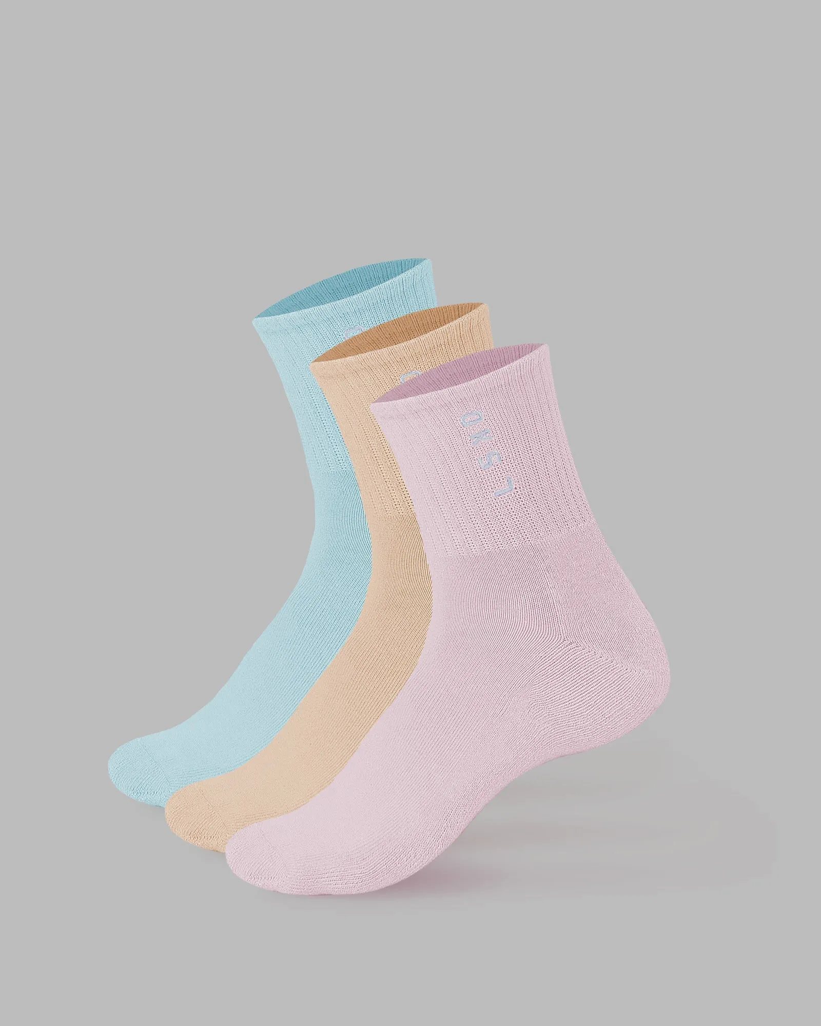 Signal Quarter Socks 3 Pack - Pastel-Blue-Pink-Orange sold by LSKD