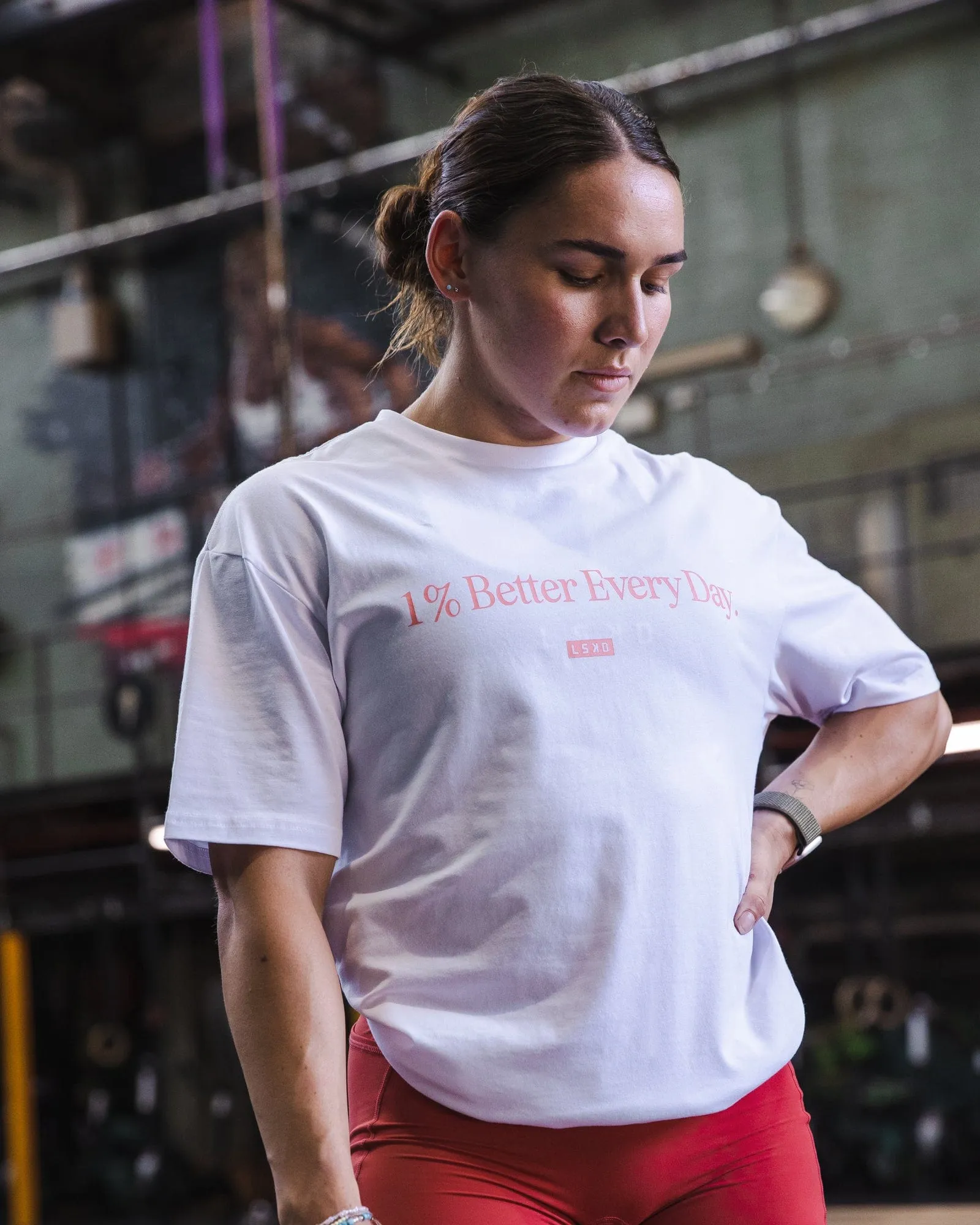 Unisex 1% Better FLXCotton Tee Oversize - White-Coral sold by LSKD product image thumbnail 2