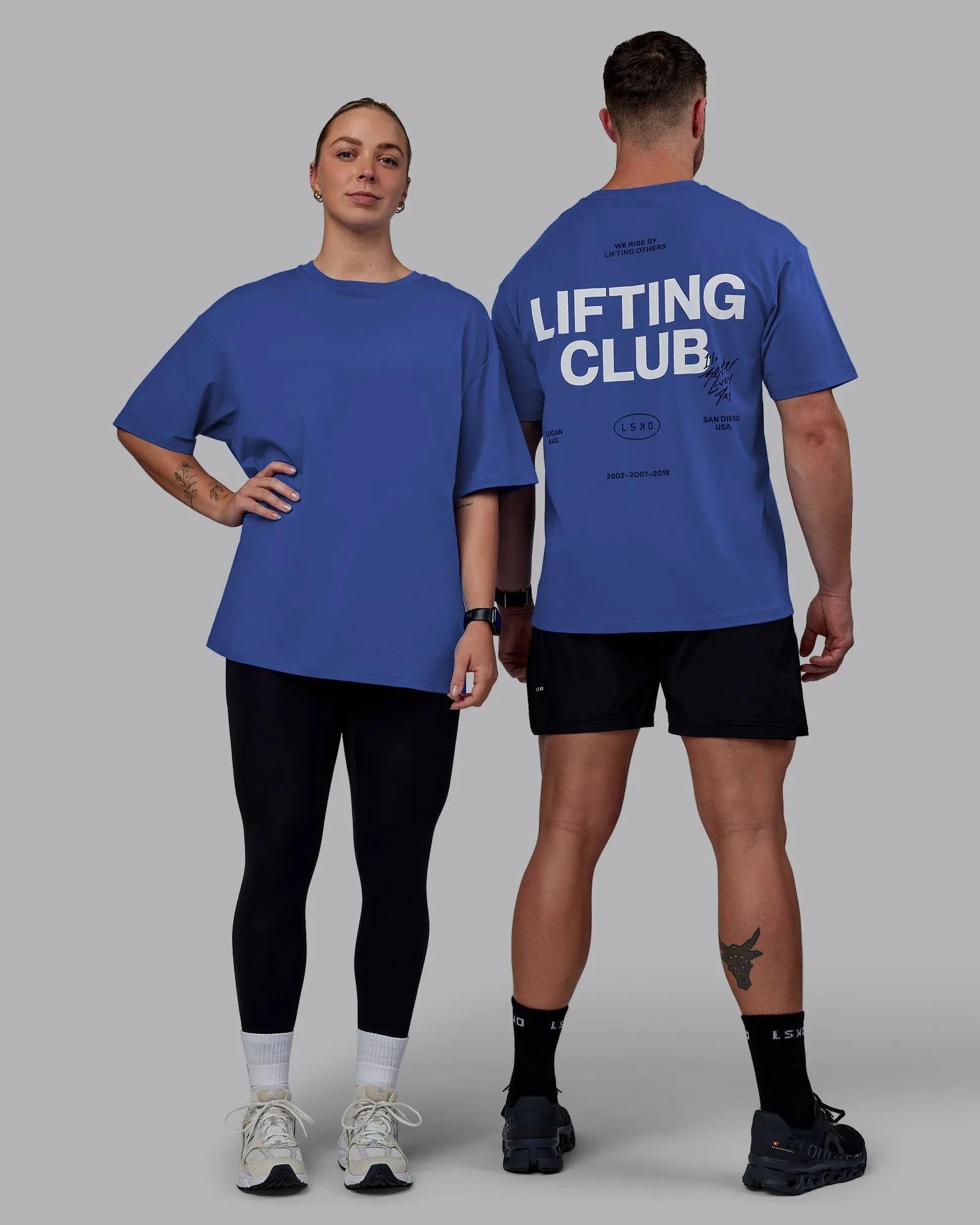 Unisex Lifting Club FLXCotton Tee Oversize - Power Cobalt-White sold by LSKD