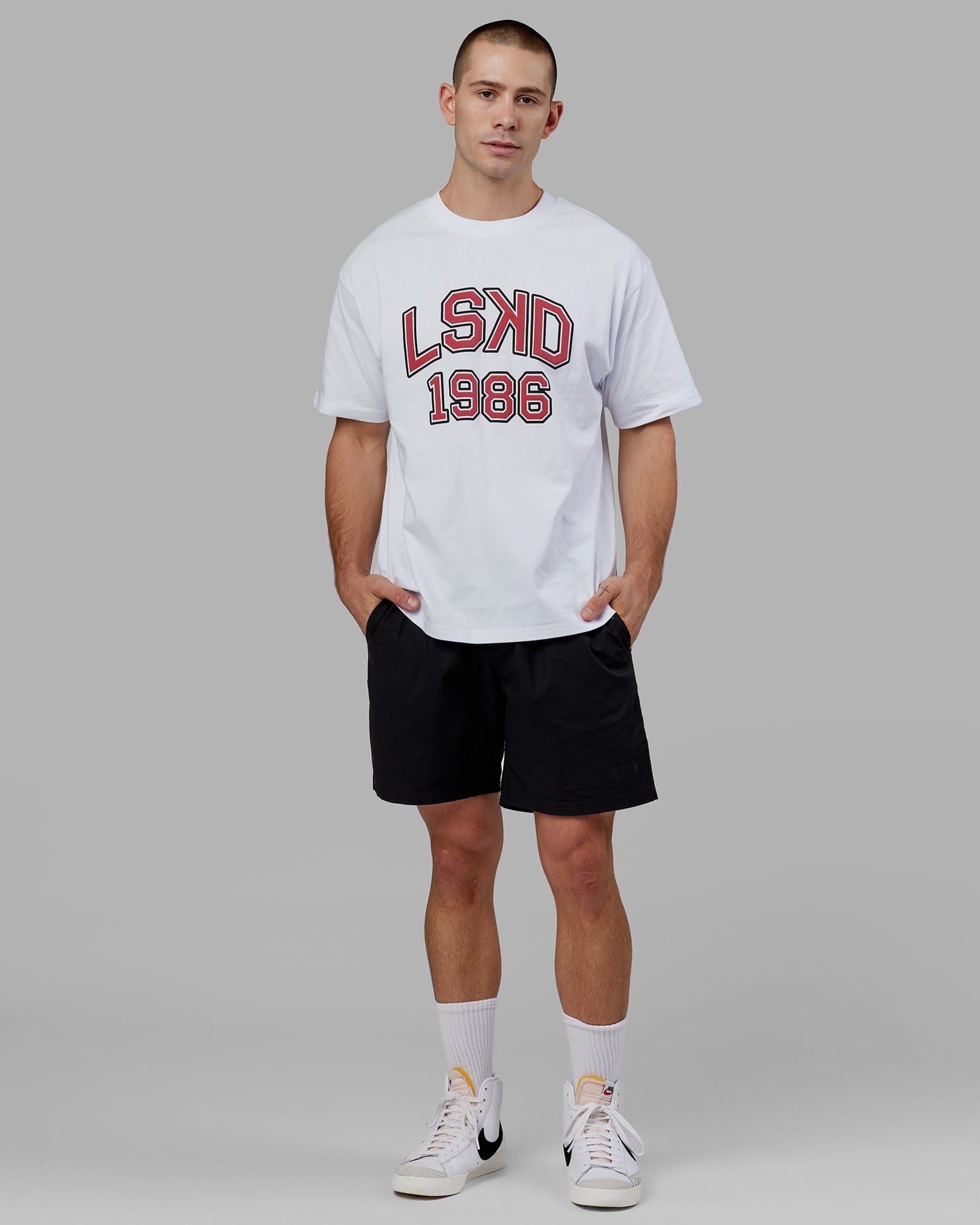 Unisex Alumni Heavyweight Tee Oversize - White-Red sold by LSKD product image thumbnail 4