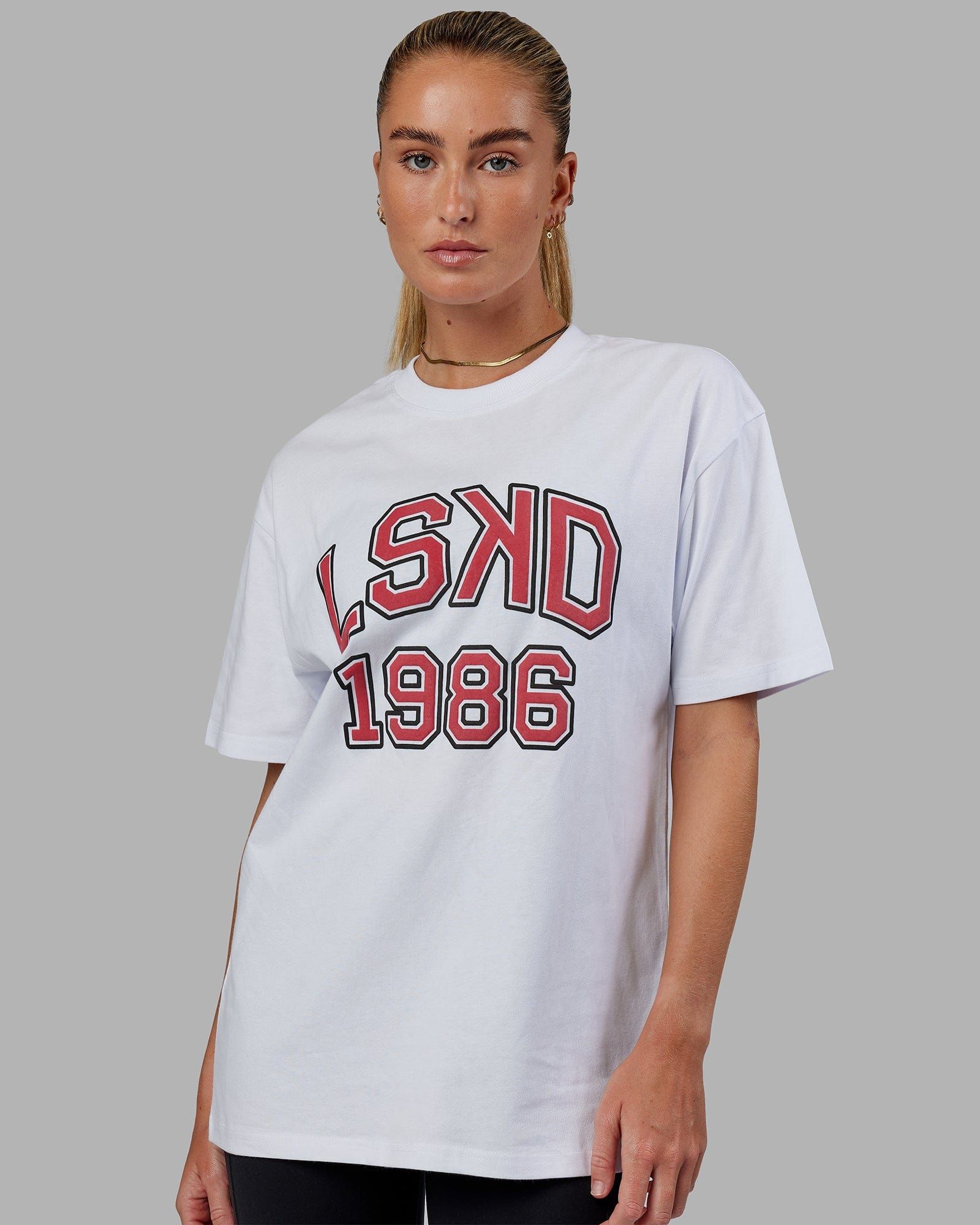 Unisex Alumni Heavyweight Tee Oversize - White-Red sold by LSKD product image thumbnail 3