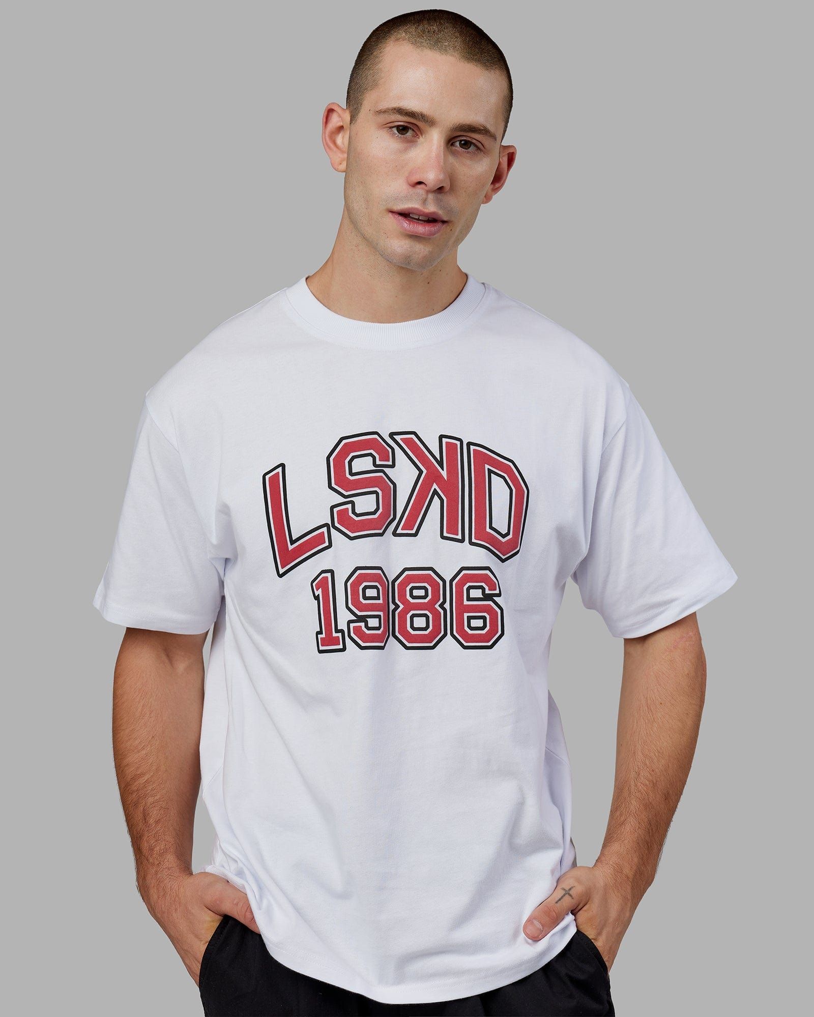 Unisex Alumni Heavyweight Tee Oversize - White-Red sold by LSKD product image thumbnail 2
