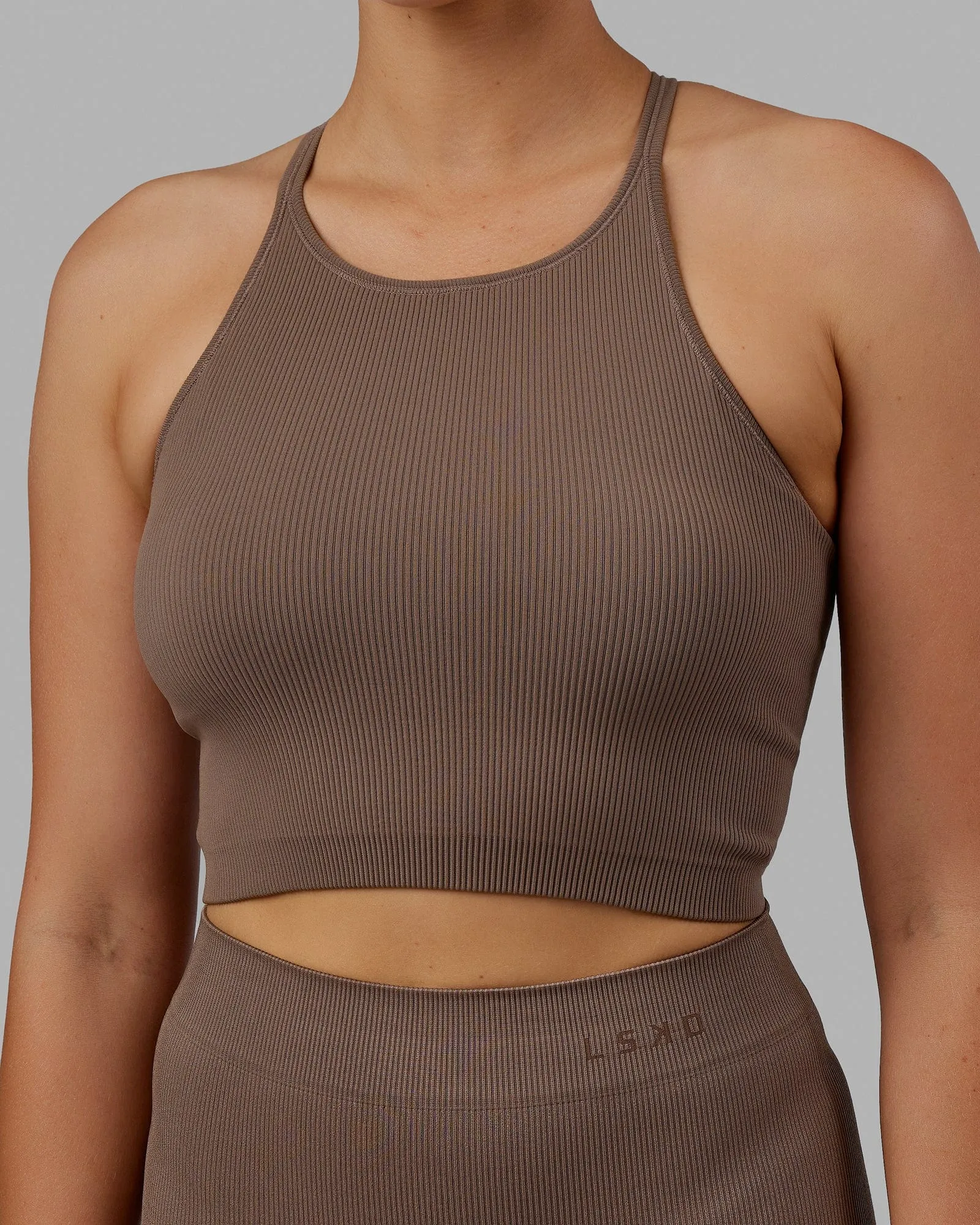 Minimal Seamless Crop Ribbed Tank - Deep Taupe sold by LSKD product image thumbnail 5