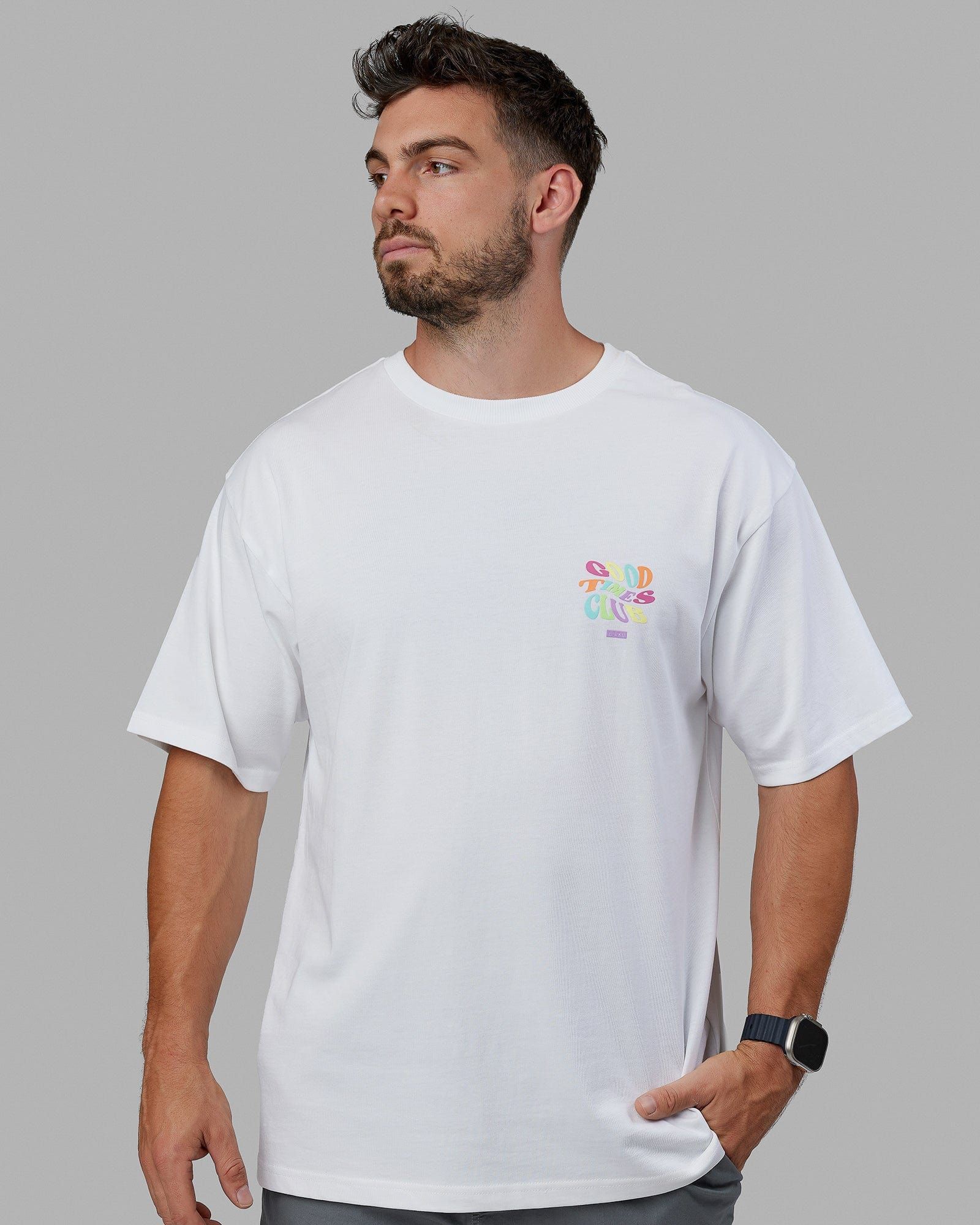 Unisex Good Times Heavyweight Tee Oversize - White-Multi sold by LSKD product image thumbnail 4
