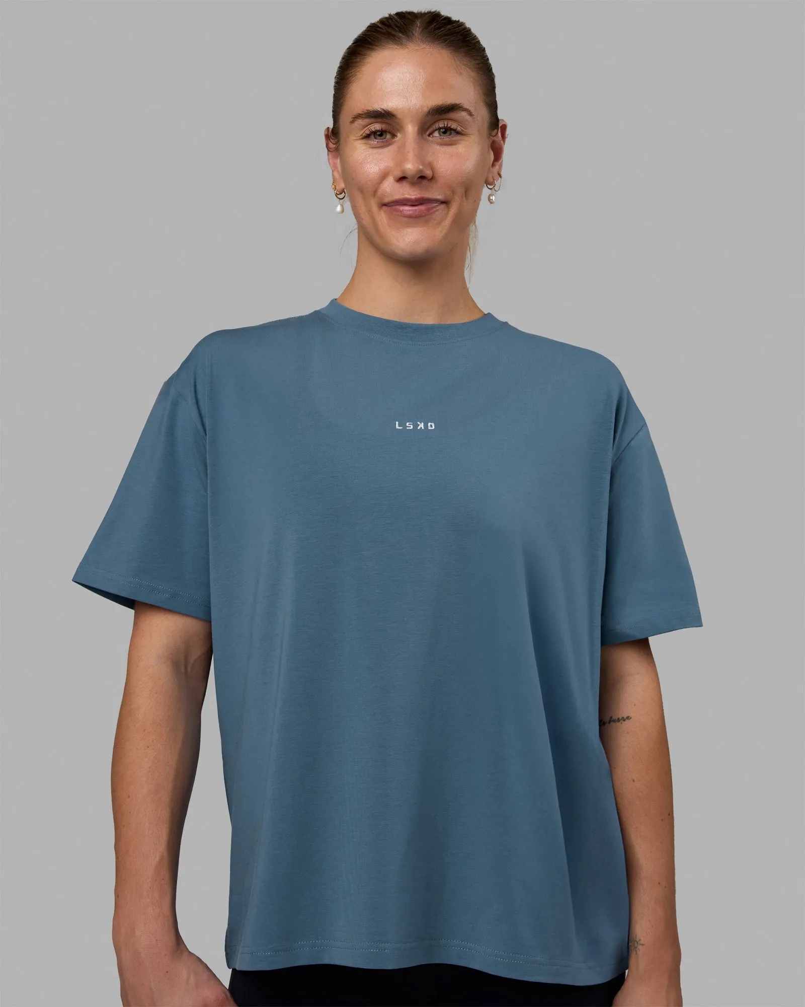 Go-To FLXCotton Oversized Tee - Elemental Blue-White sold by LSKD product image thumbnail 2