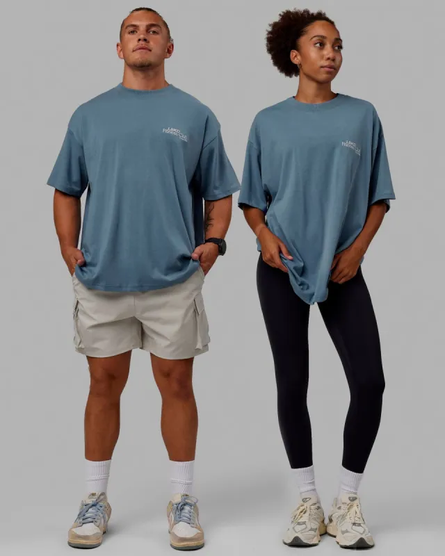 Unisex Fitness Club Heavyweight Tee Oversize - Elemental Blue-Off White sold by LSKD