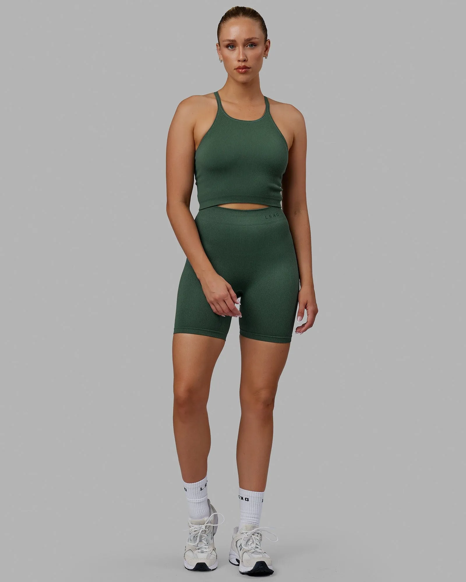 Minimal Seamless Crop Ribbed Tank - Dark Forest sold by LSKD product image thumbnail 4
