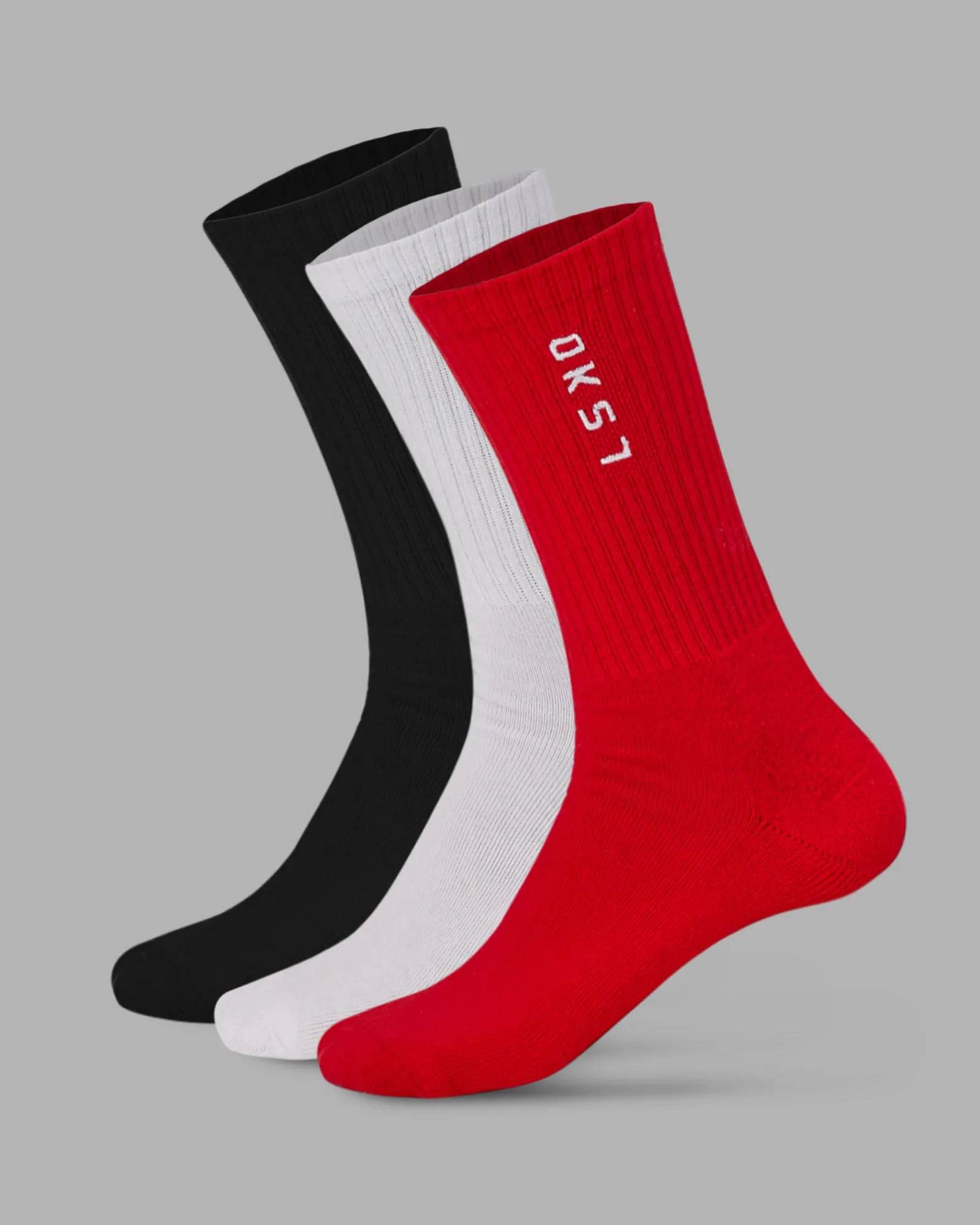 Signal Crew Socks 3 Pack - Scarlet-White-Black sold by LSKD