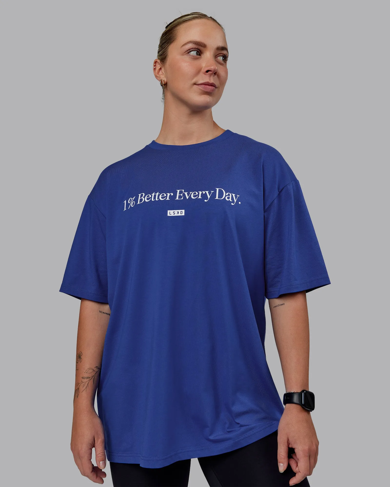 Unisex 1% Better FLXCotton Tee Oversize - Power Cobalt-White sold by LSKD product image thumbnail 2