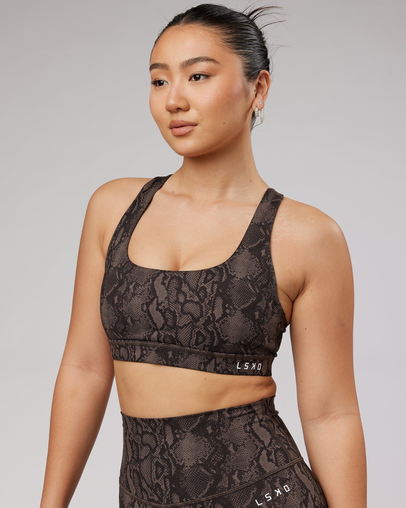 Base Sports Bra - Walnut Snakeskin sold by LSKD