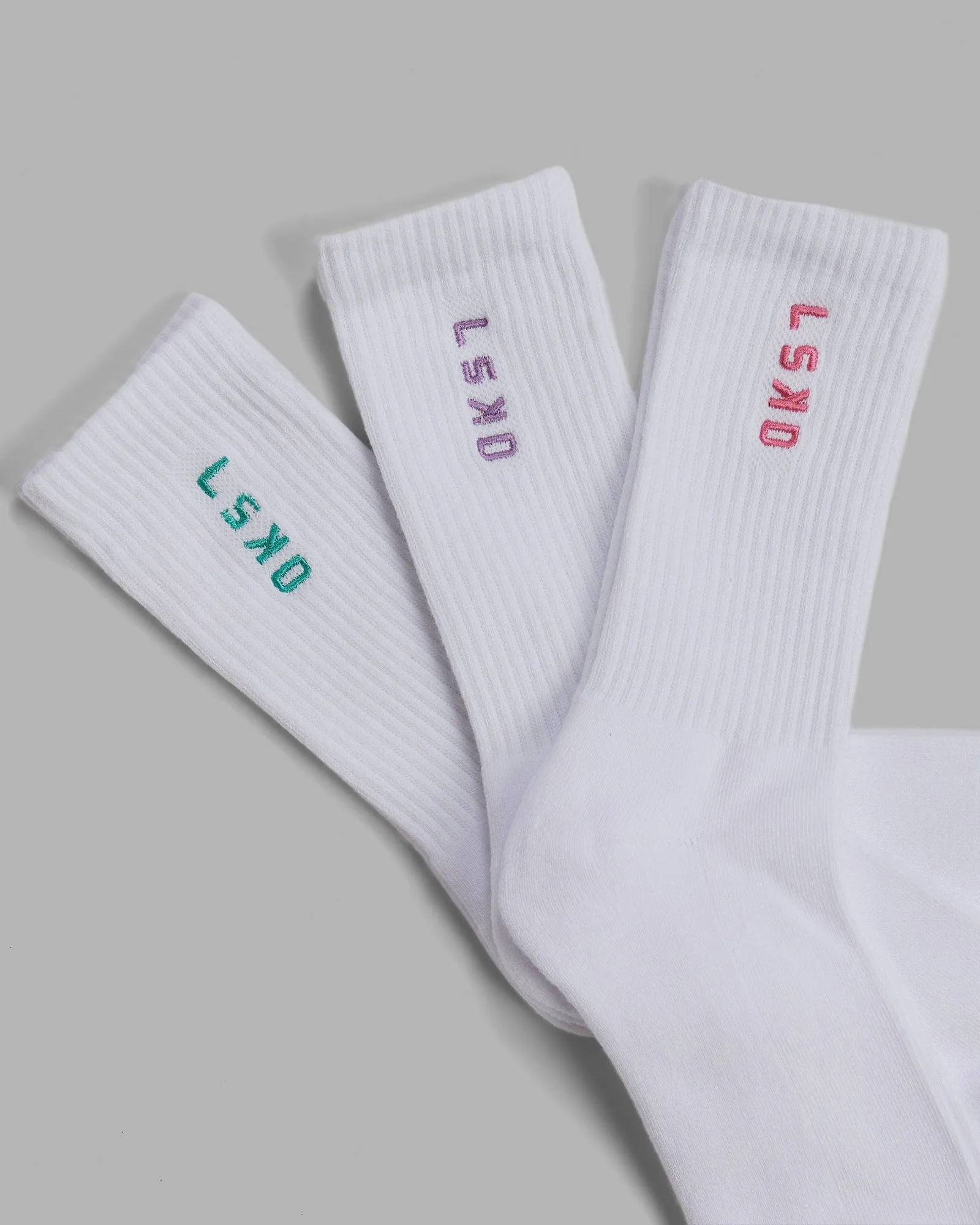 Signal 3 Pack Crew Socks - Pink/Purple/Teal sold by LSKD product image thumbnail 5