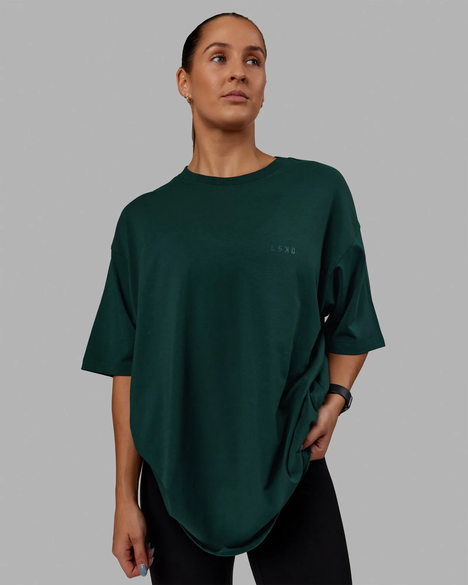 Unisex PimaFLX Tee Oversize - Dark Moss sold by LSKD product image thumbnail 2