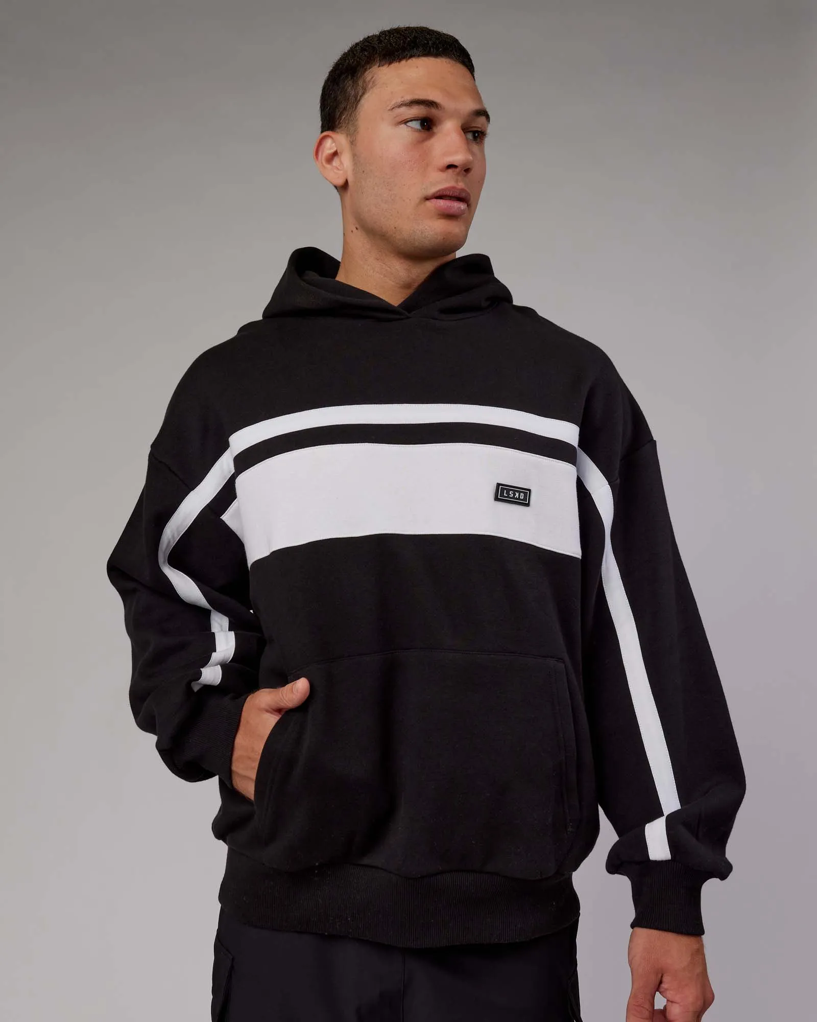 Unisex Intercept Hoodie Oversize - Black-White sold by LSKD product image thumbnail 3