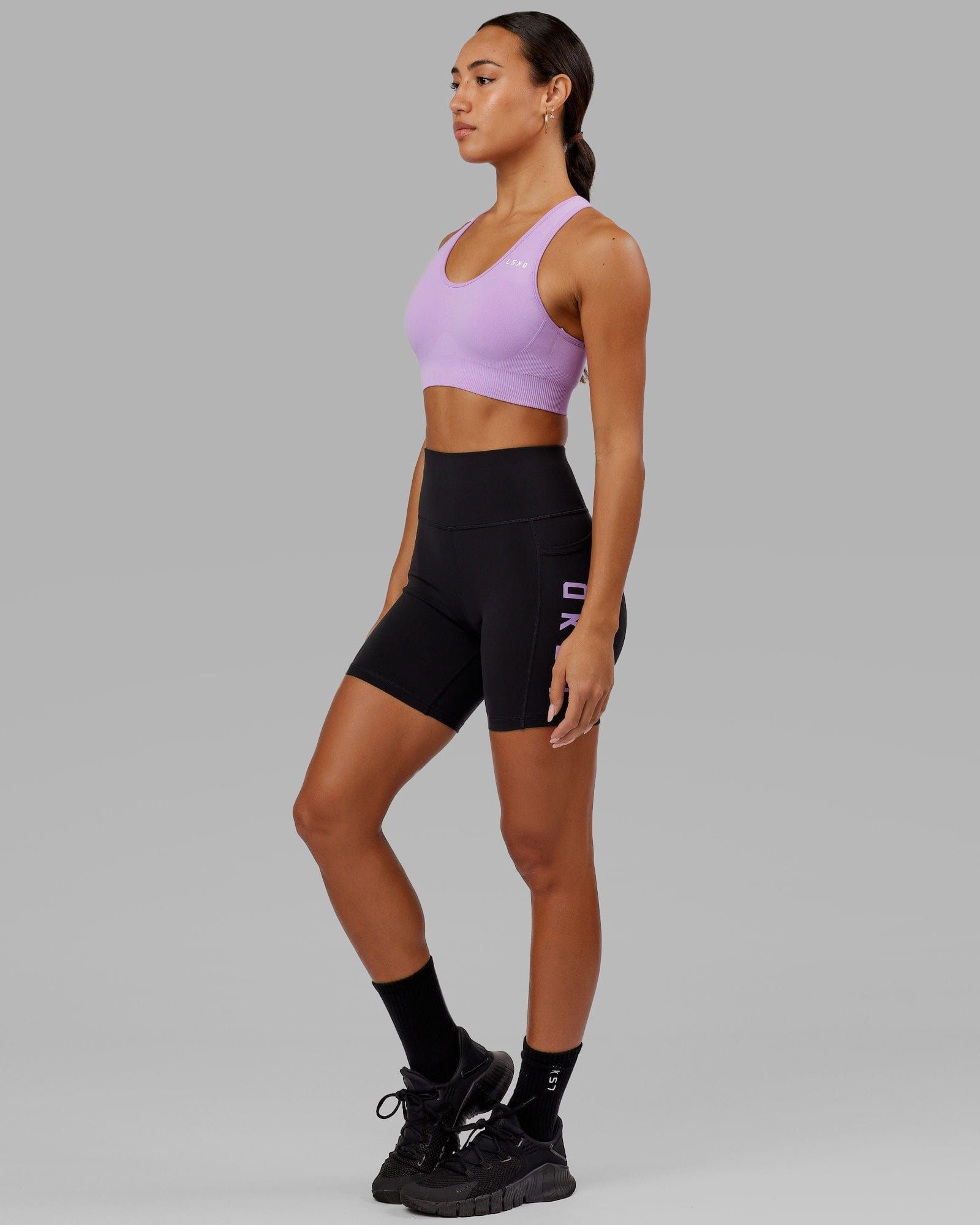 Rep Mid Short Tights - Black-Lilac sold by LSKD product image thumbnail 2