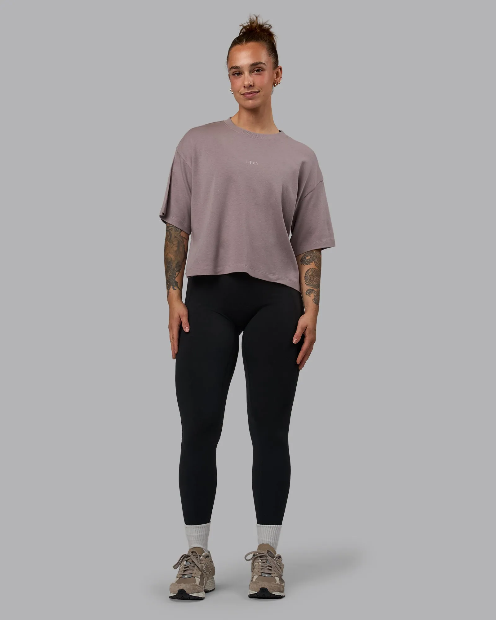 Go-To Modal Oversized Cropped Tee - Greyish Purple-Greyish Purple sold by LSKD product image thumbnail 5