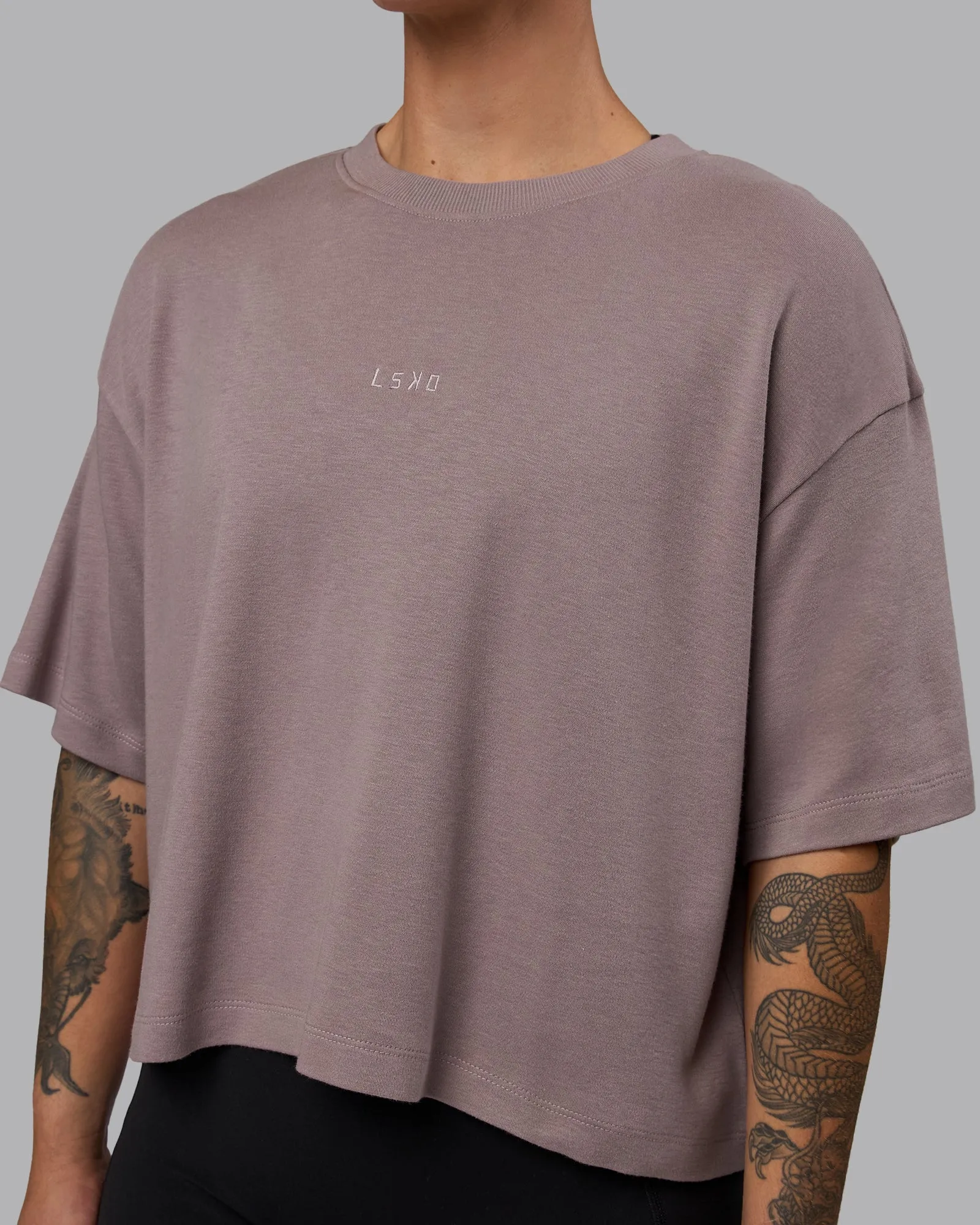 Go-To Modal Oversized Cropped Tee - Greyish Purple-Greyish Purple sold by LSKD product image thumbnail 3