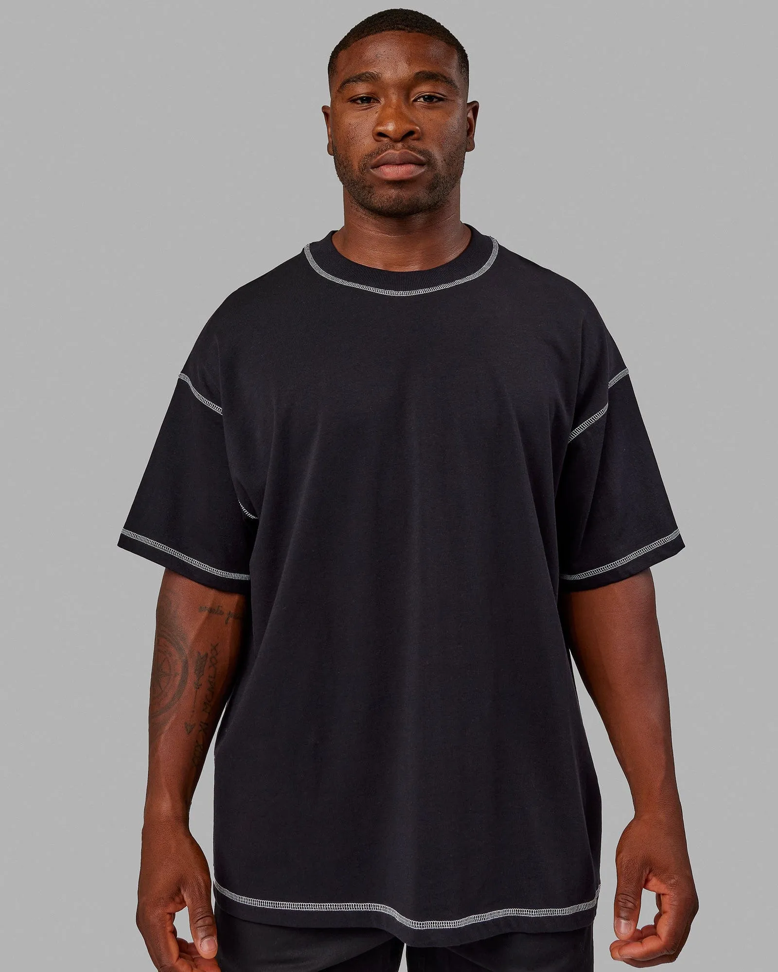 Unisex Overlock Heavyweight Tee Oversize - Black-White sold by LSKD product image thumbnail 2