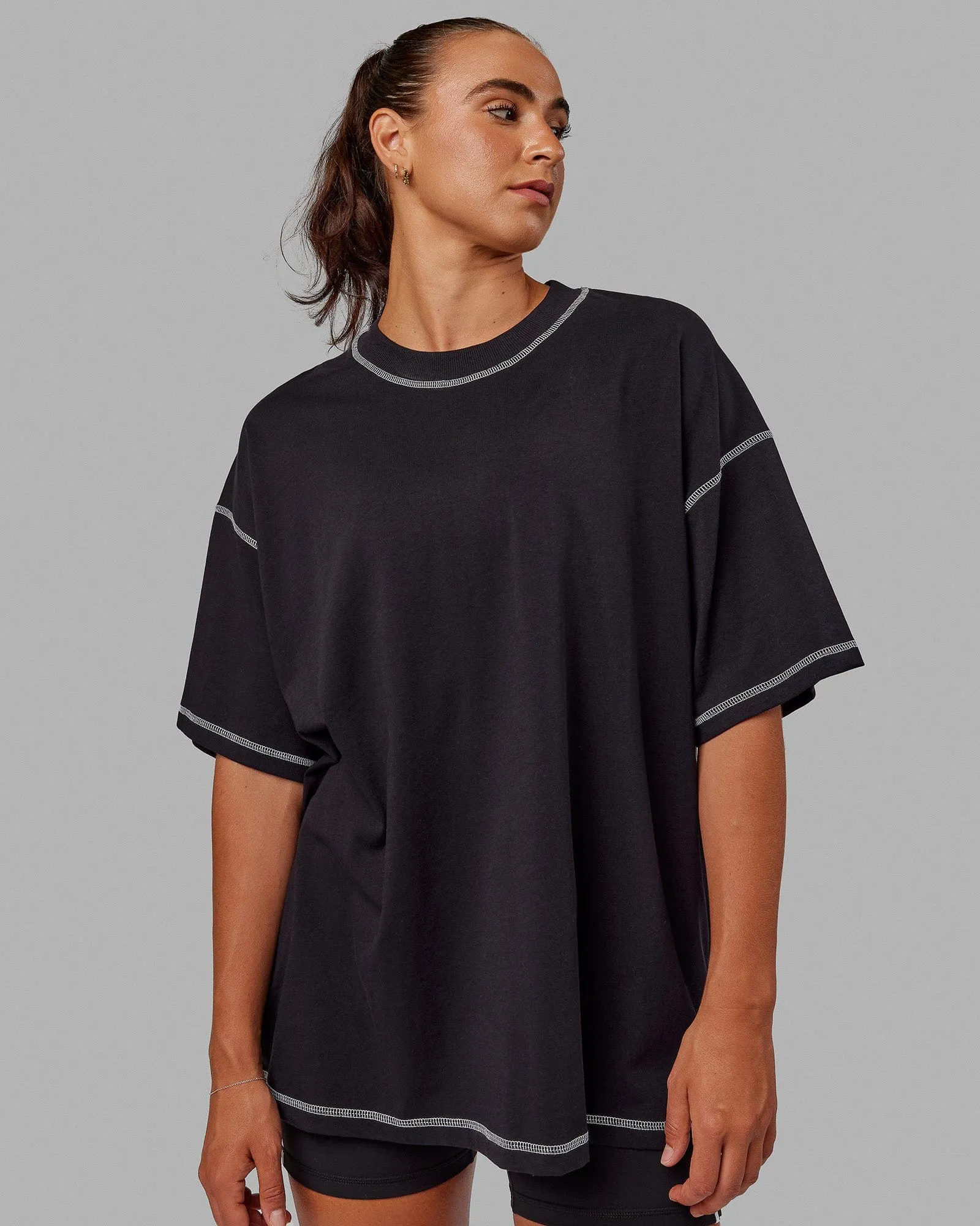 Unisex Overlock Heavyweight Tee Oversize - Black-White sold by LSKD product image thumbnail 5