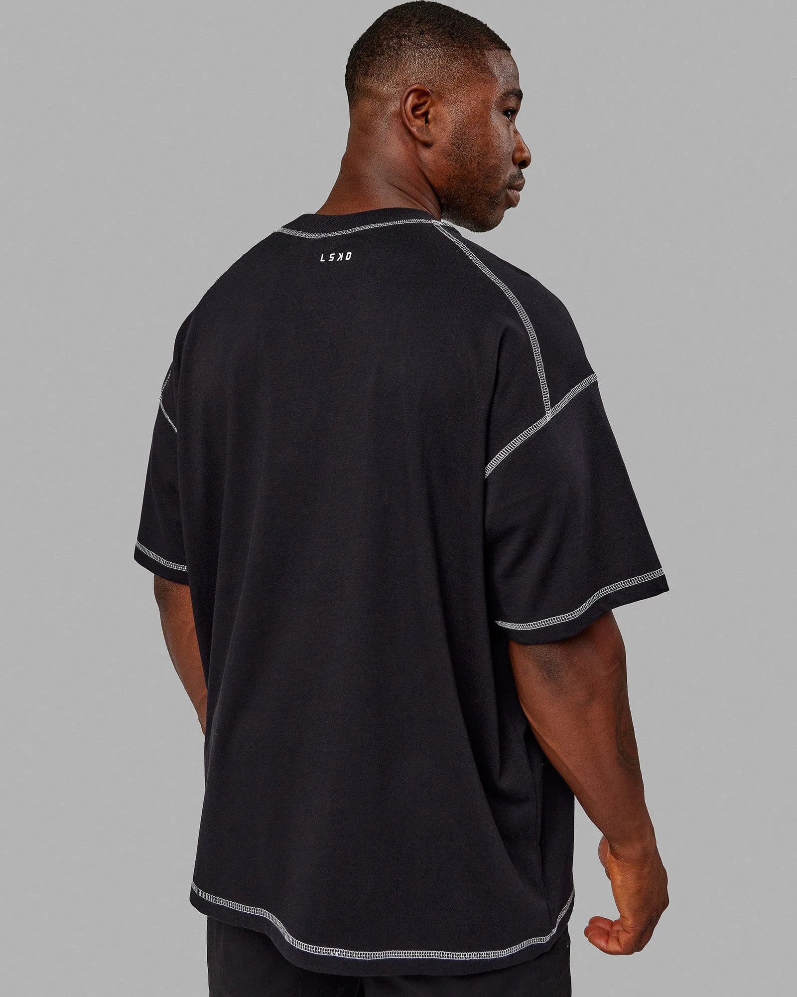 Unisex Overlock Heavyweight Tee Oversize - Black-White sold by LSKD product image thumbnail 4