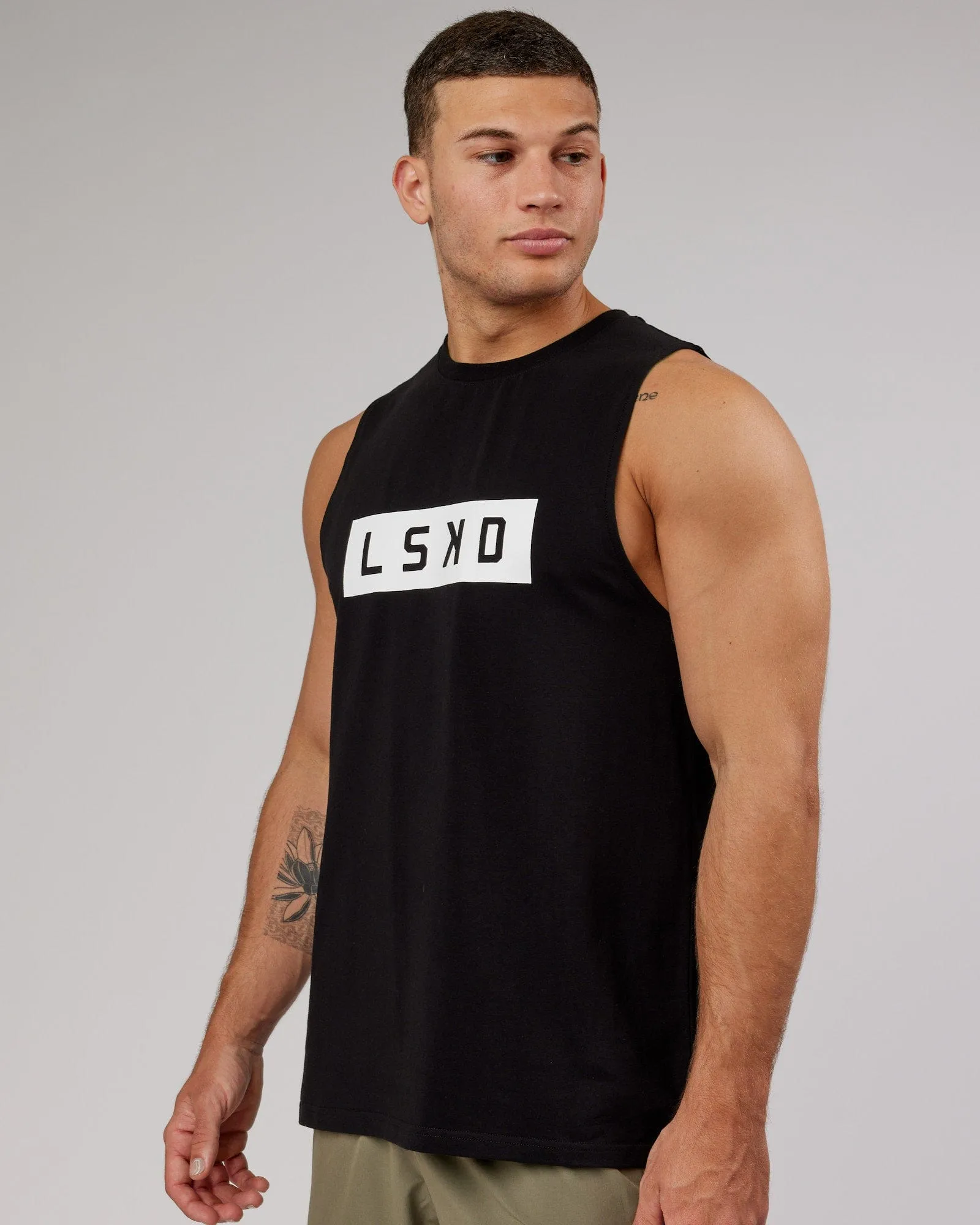 Strength FLXCotton Training Fit Tank - Black-White sold by LSKD