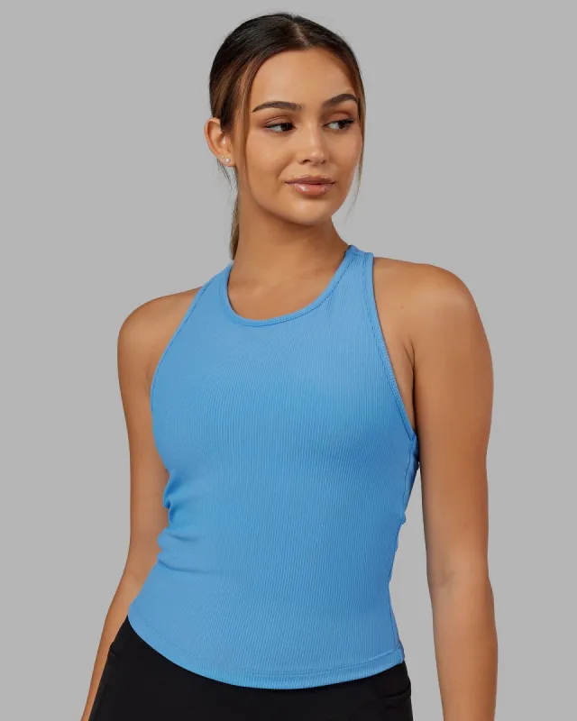 Flow Ribbed Shelf Bra Performance Tank - Azure Blue sold by LSKD