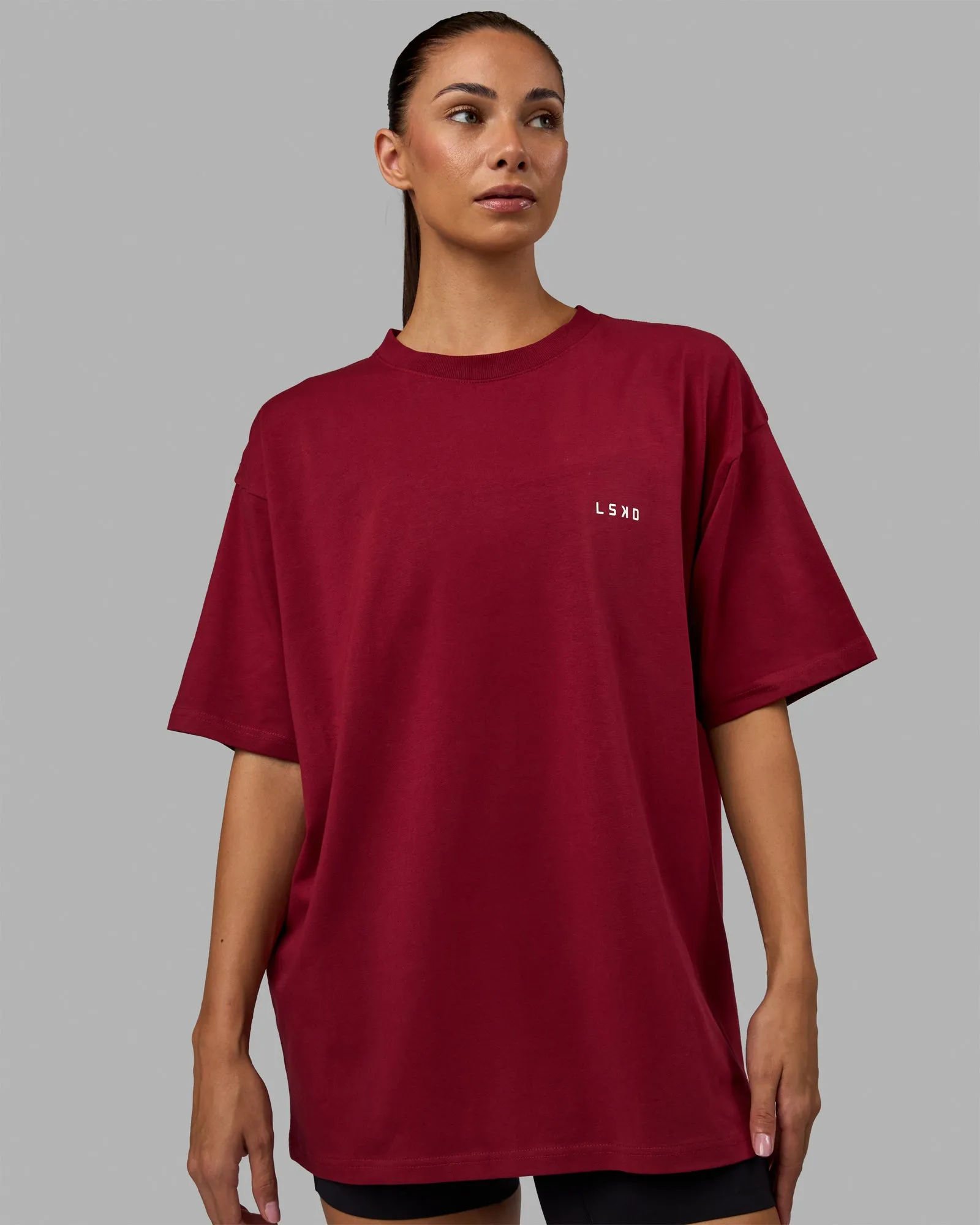 Unisex Think Strong Heavyweight FLXCotton Tee Oversize - Cranberry-White sold by LSKD product image thumbnail 3