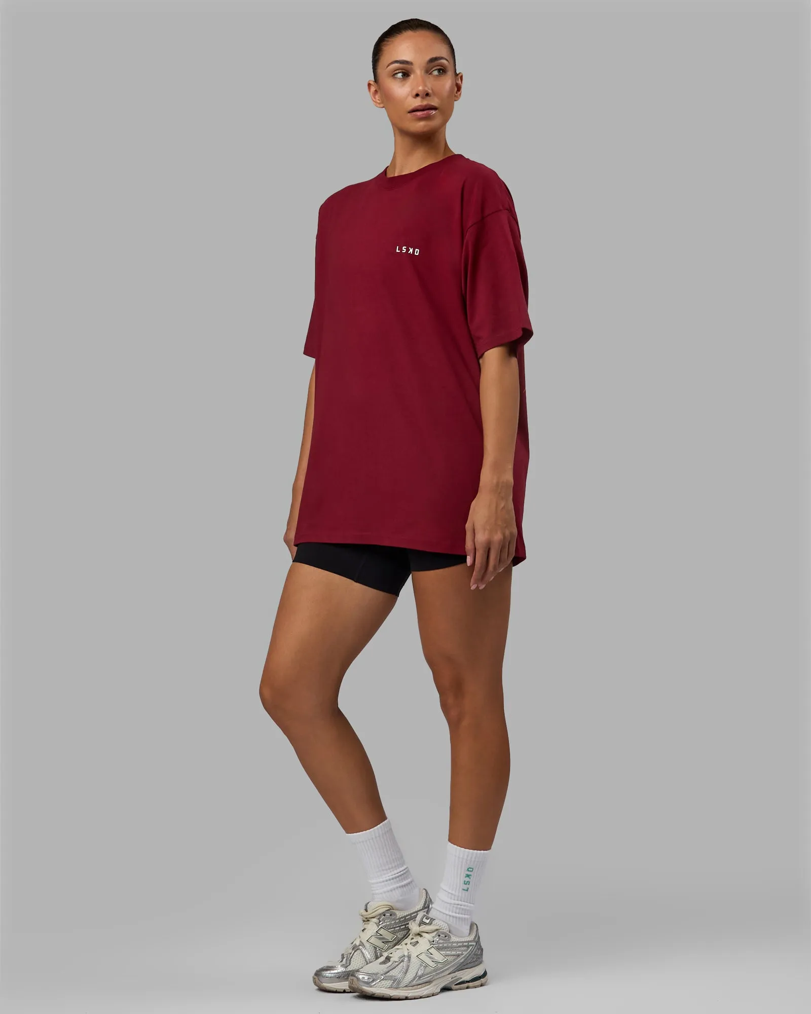 Unisex Think Strong Heavyweight FLXCotton Tee Oversize - Cranberry-White sold by LSKD product image thumbnail 5