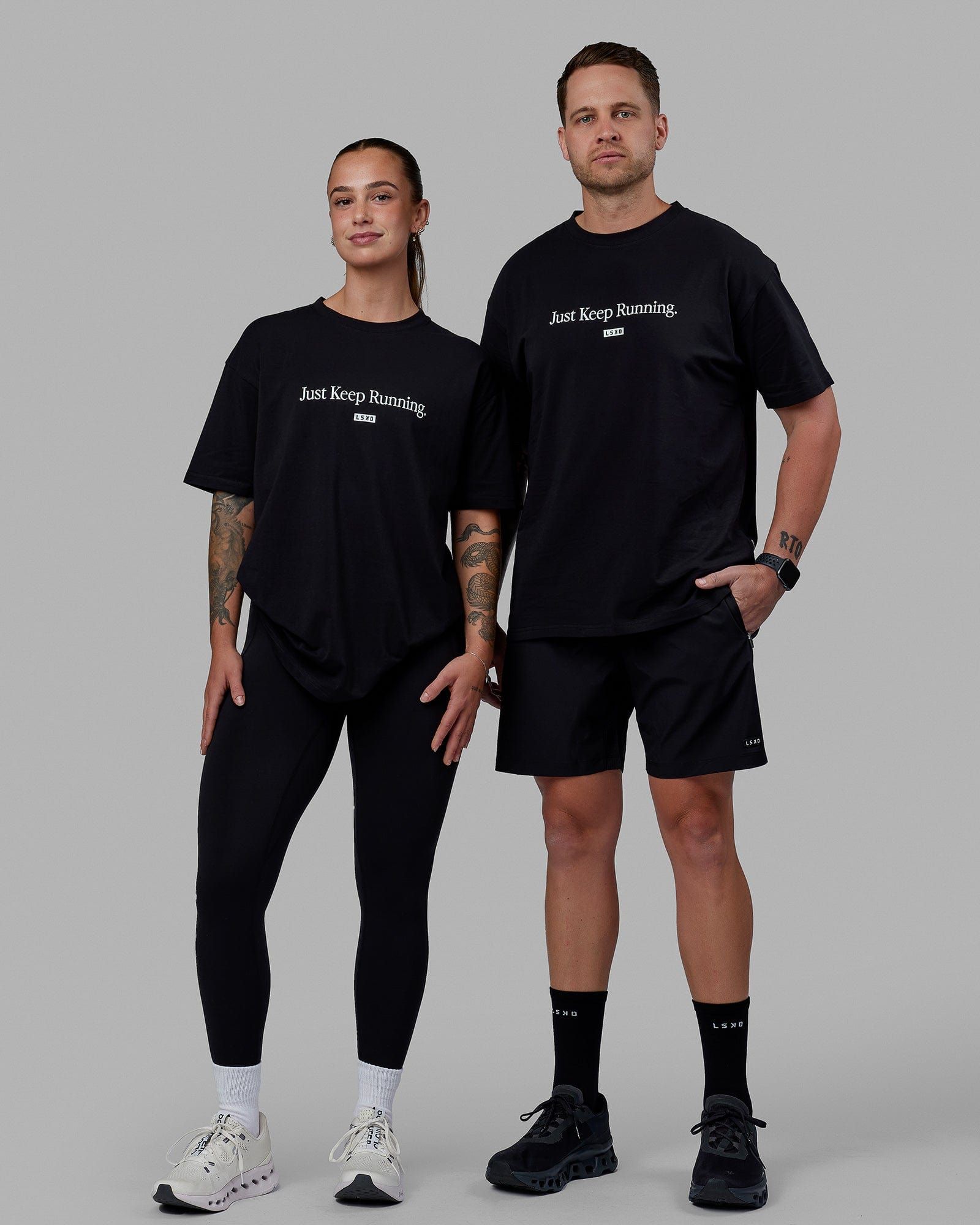 Unisex Just Keep Running FLXCotton Tee Oversize - Black-White sold by LSKD