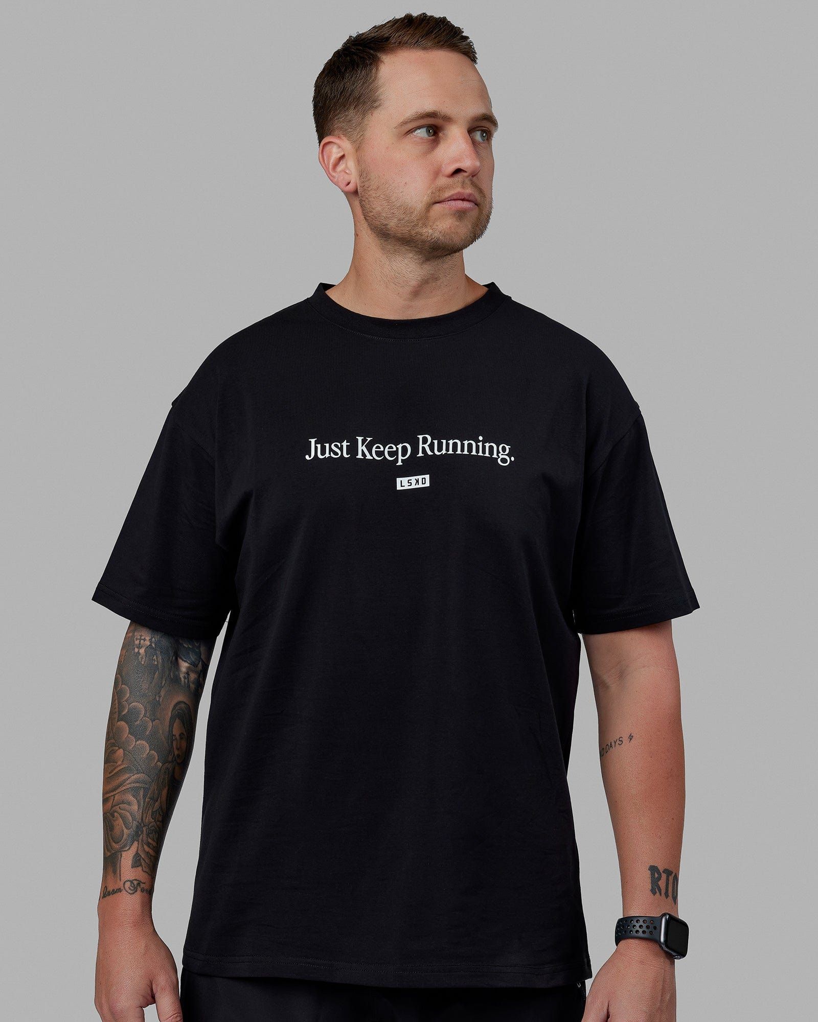 Unisex Just Keep Running FLXCotton Tee Oversize - Black-White sold by LSKD product image thumbnail 2