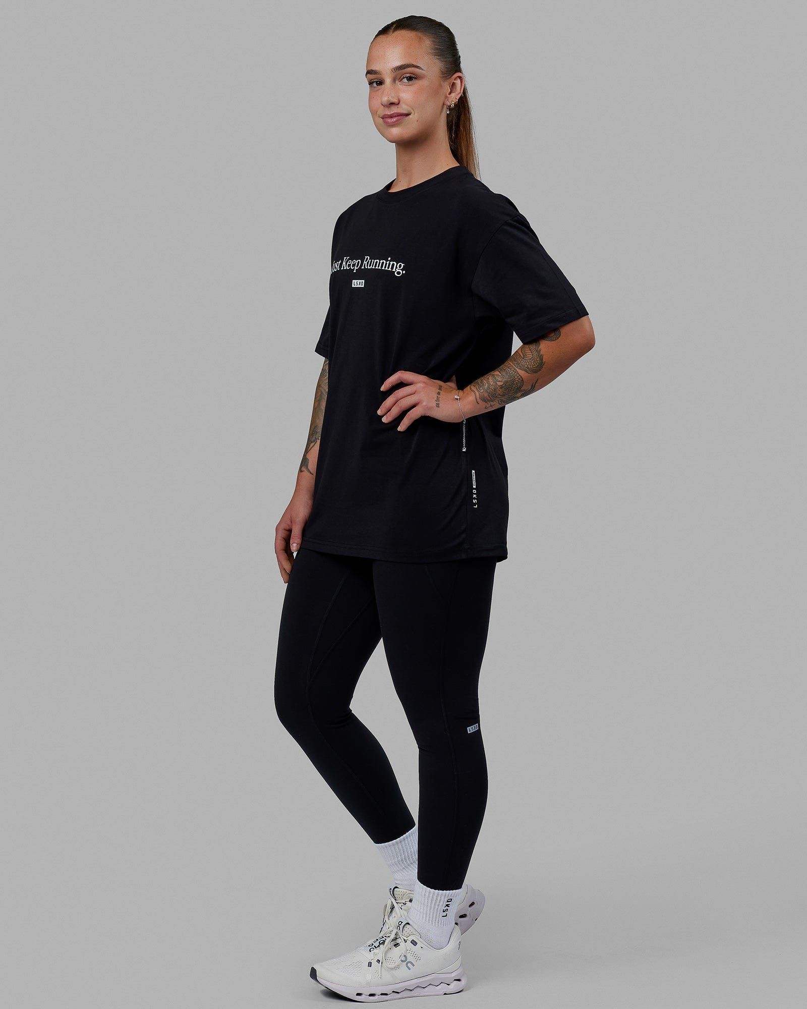 Unisex Just Keep Running FLXCotton Tee Oversize - Black-White sold by LSKD product image thumbnail 3