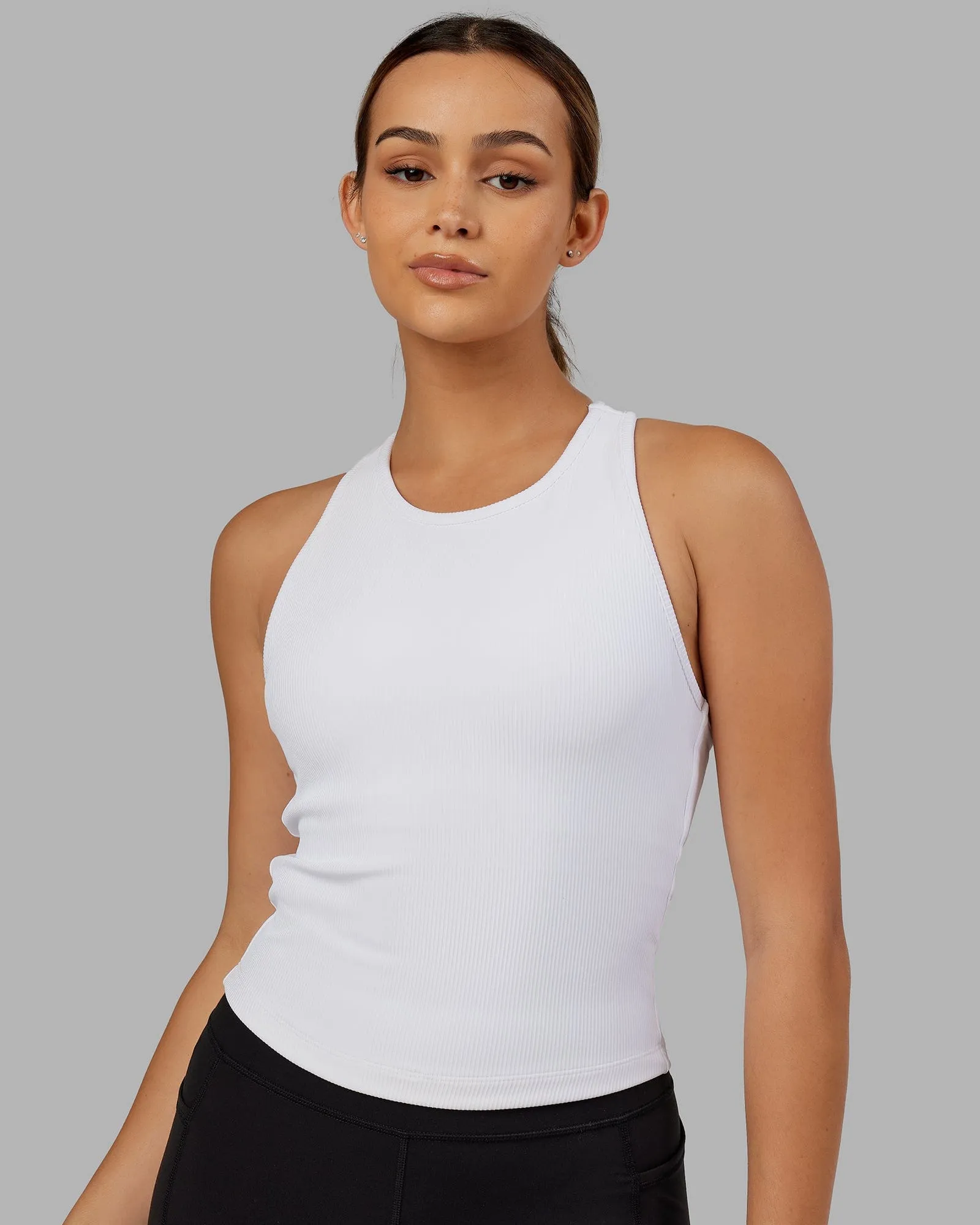 Flow Ribbed Shelf Bra Performance Tank - White sold by LSKD