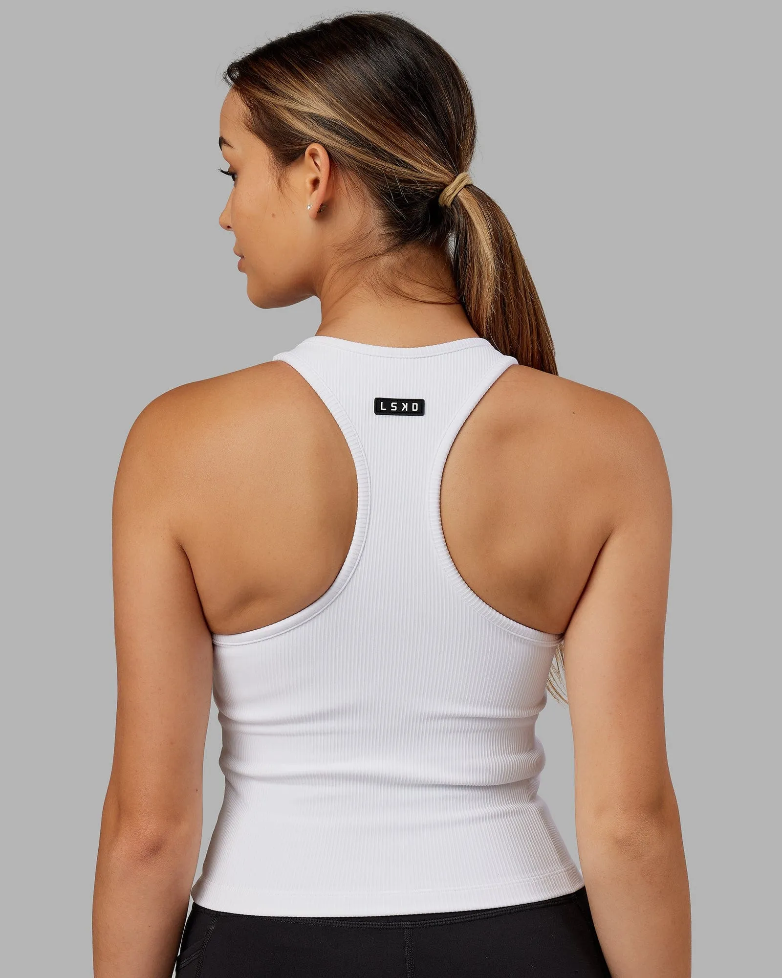 Flow Ribbed Shelf Bra Performance Tank - White sold by LSKD product image thumbnail 4