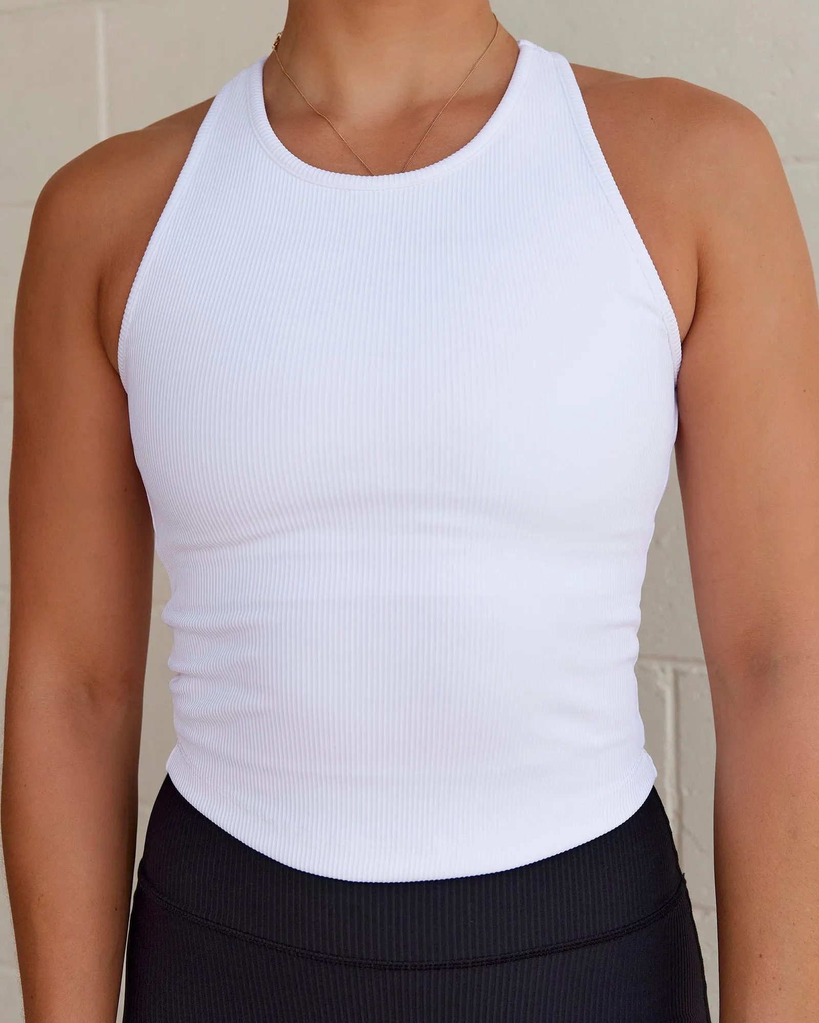 Flow Ribbed Shelf Bra Performance Tank - White sold by LSKD product image thumbnail 3
